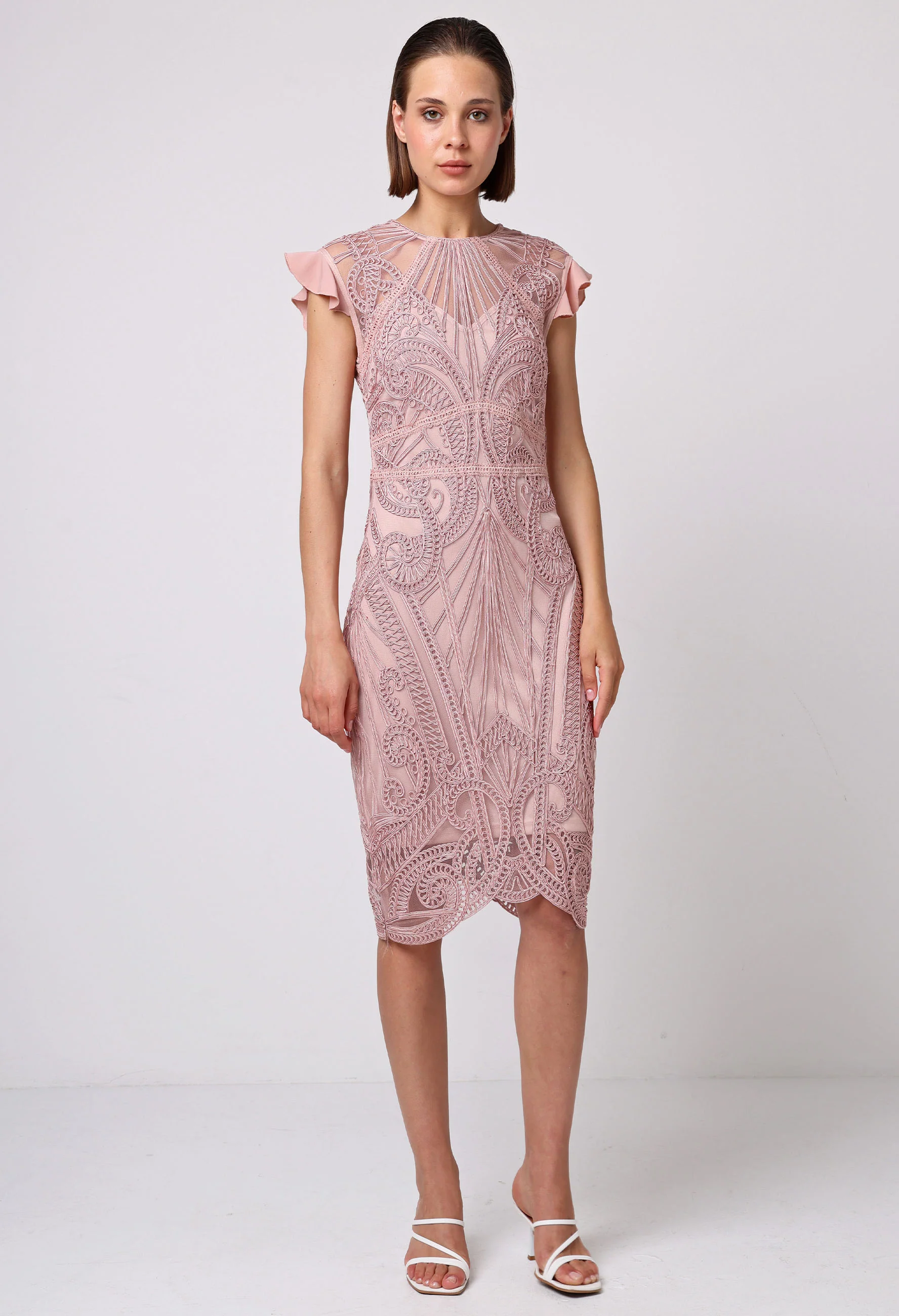 Lace Midi Dress with Frill Sleeve - Image 3