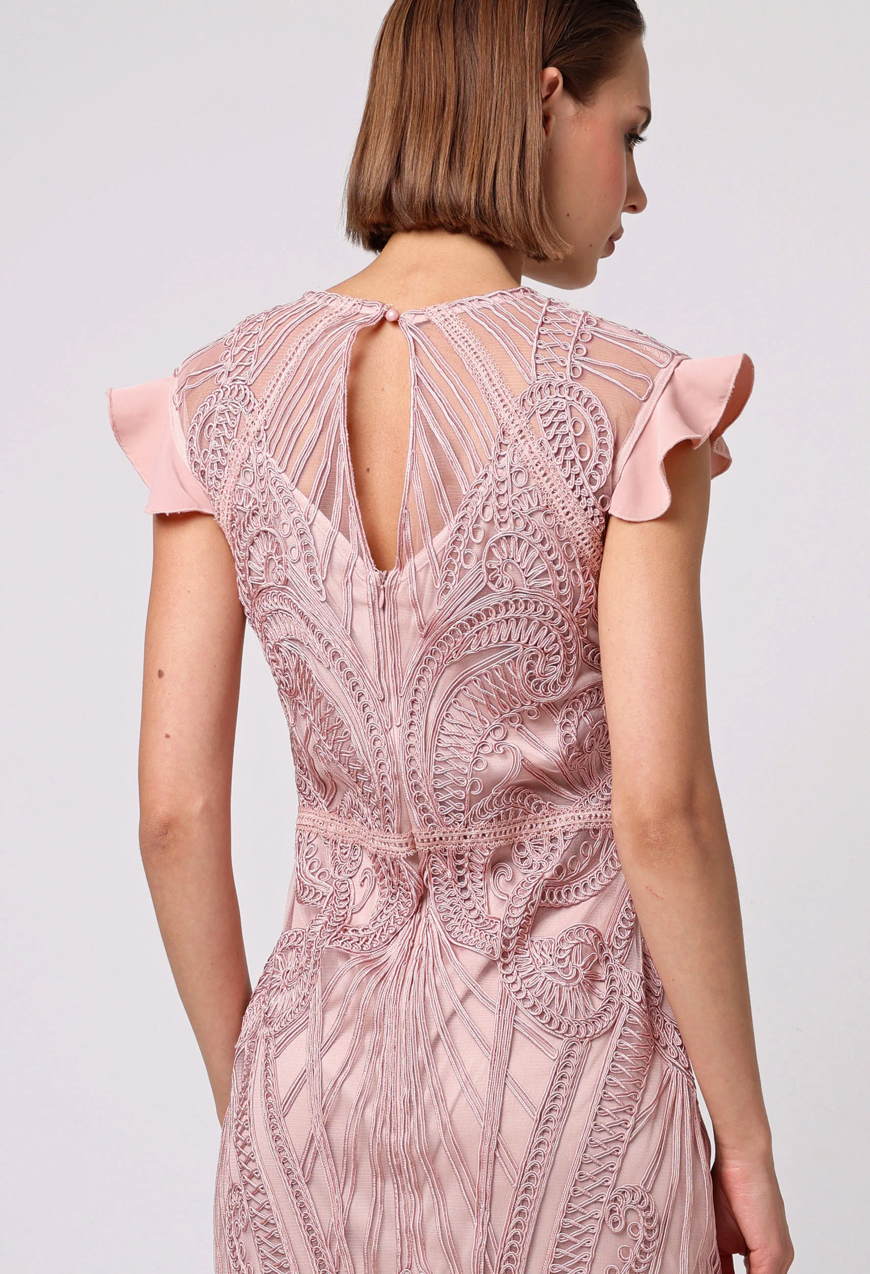 Lace Midi Dress with Frill Sleeve - Image 4