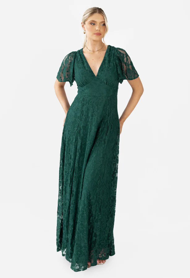 Lace V-Neck Angel Sleeve Maxi Dress - Image 10