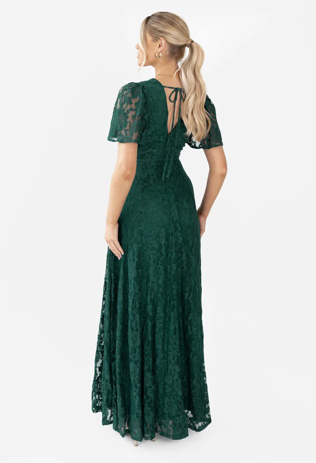 Lace V-Neck Angel Sleeve Maxi Dress - Image 11