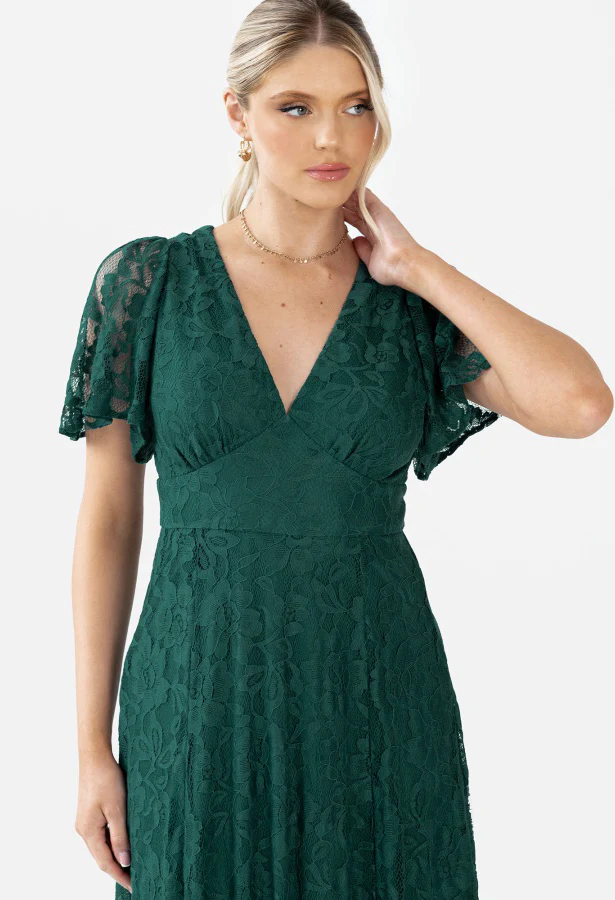 Lace V-Neck Angel Sleeve Maxi Dress - Image 12