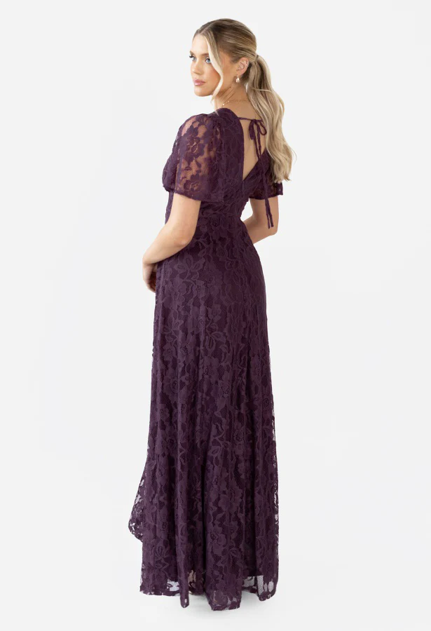 Lace V-Neck Angel Sleeve Maxi Dress - Image 4