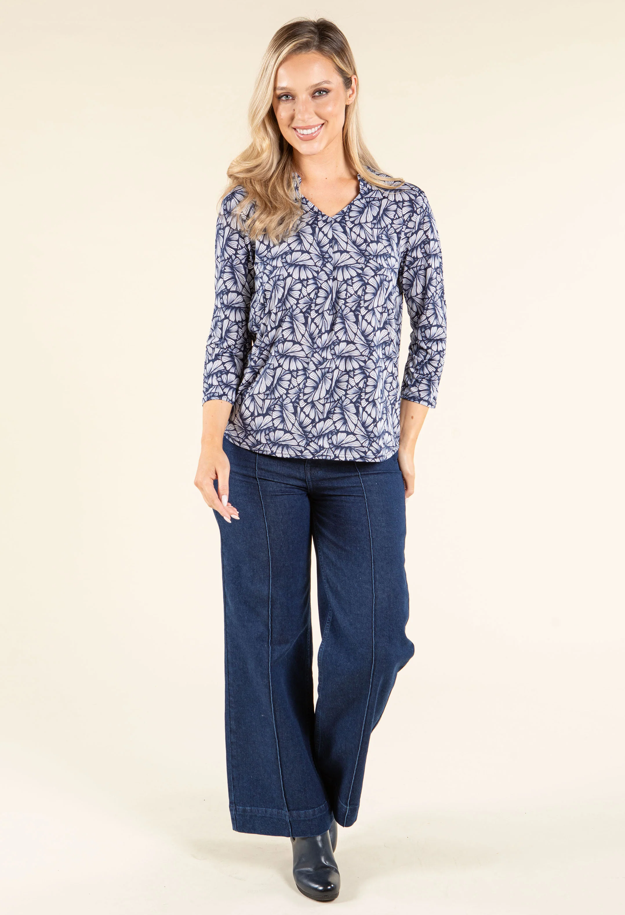Leaf Print Textured Blouse