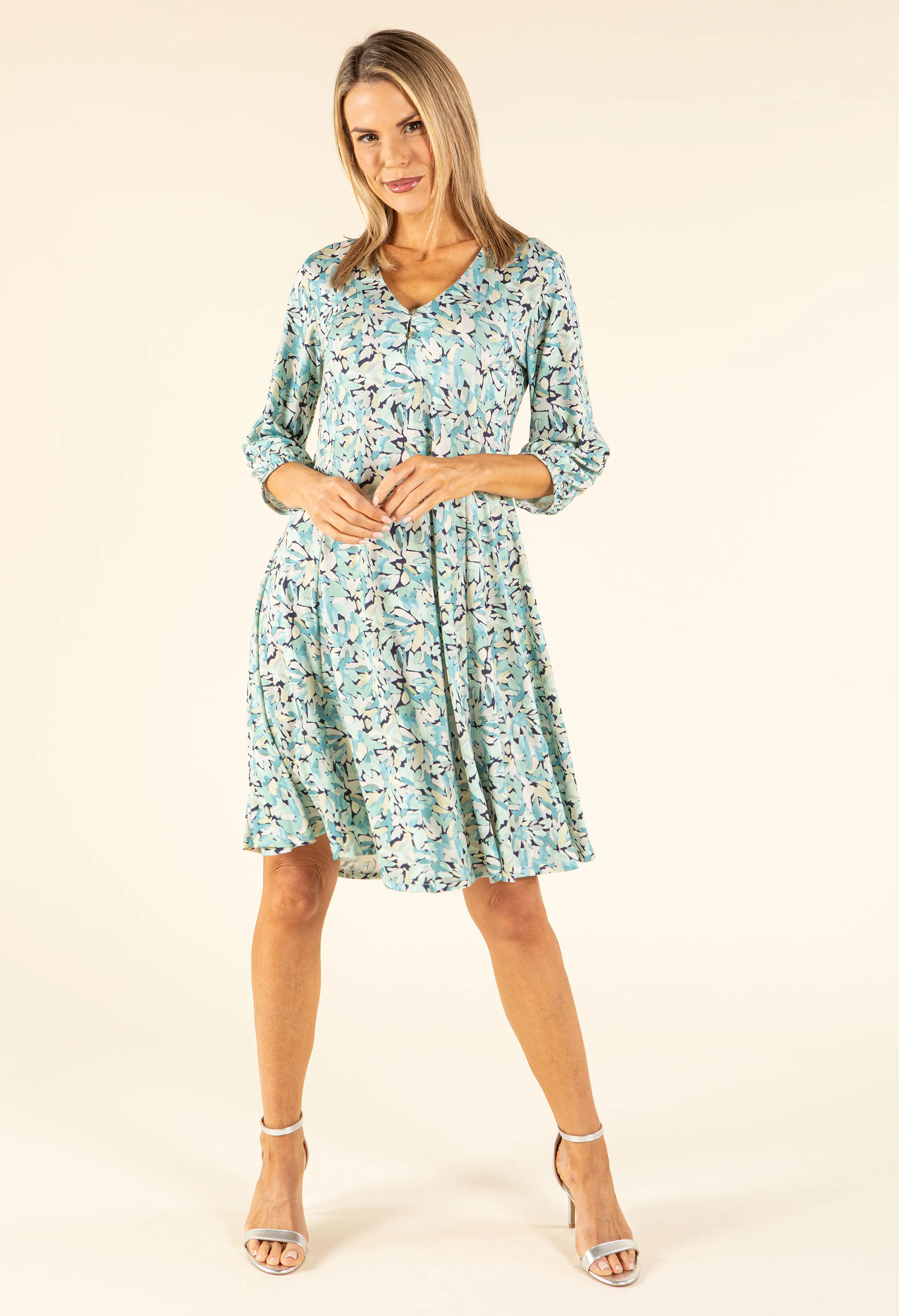 Leaf Print V-Neck Dress - Image 2