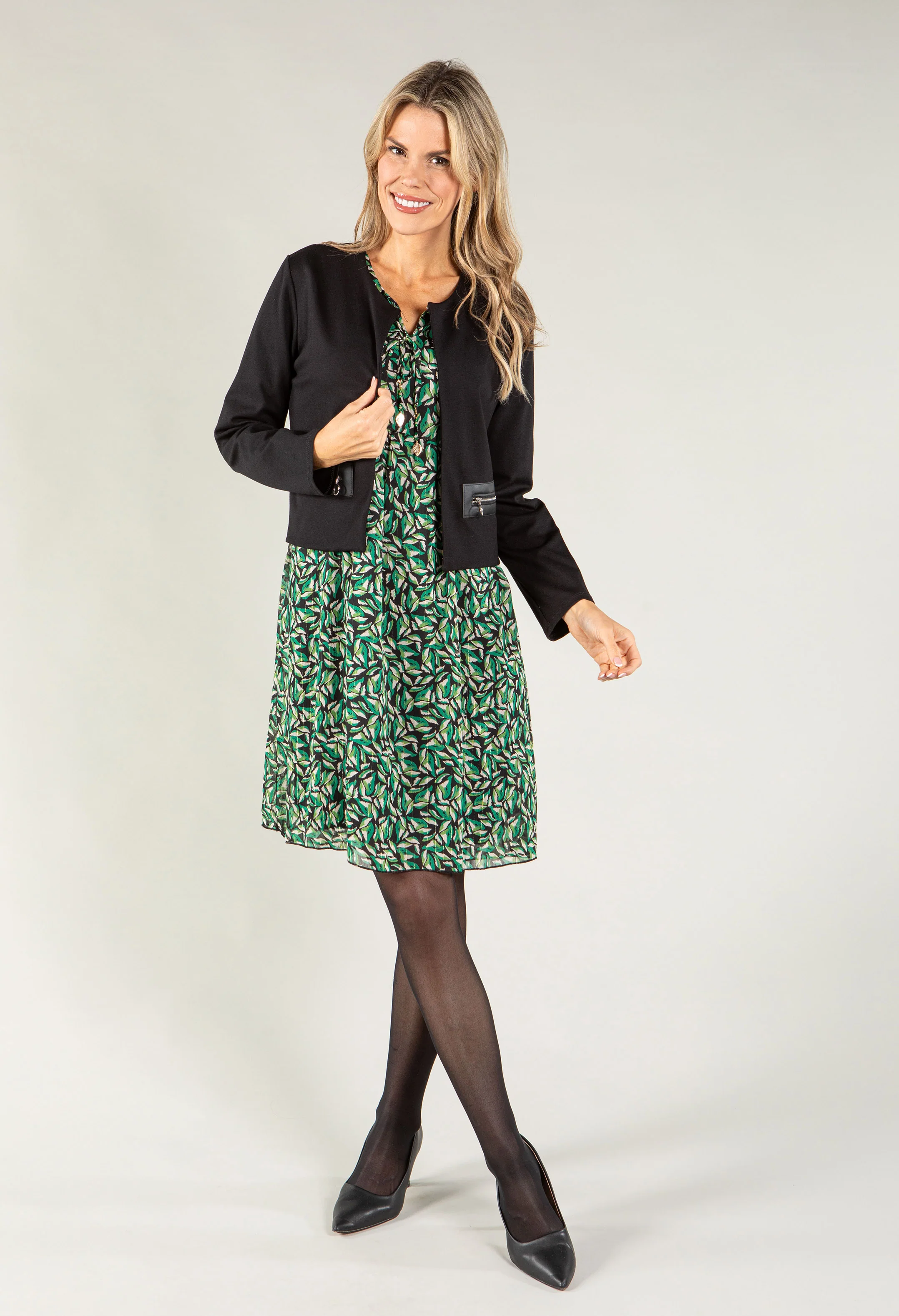 Leaf Print V Neck Dress - Image 3