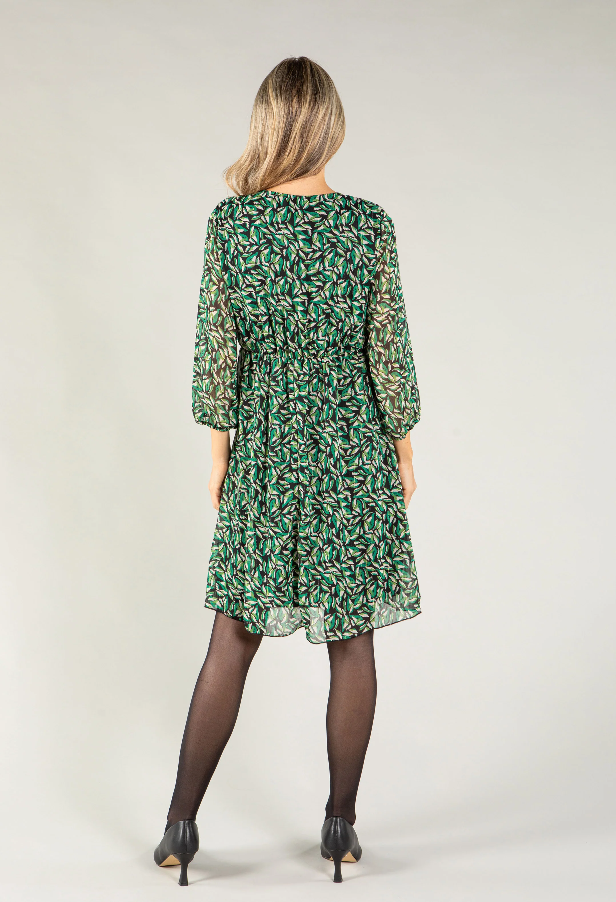 Leaf Print V Neck Dress - Image 4