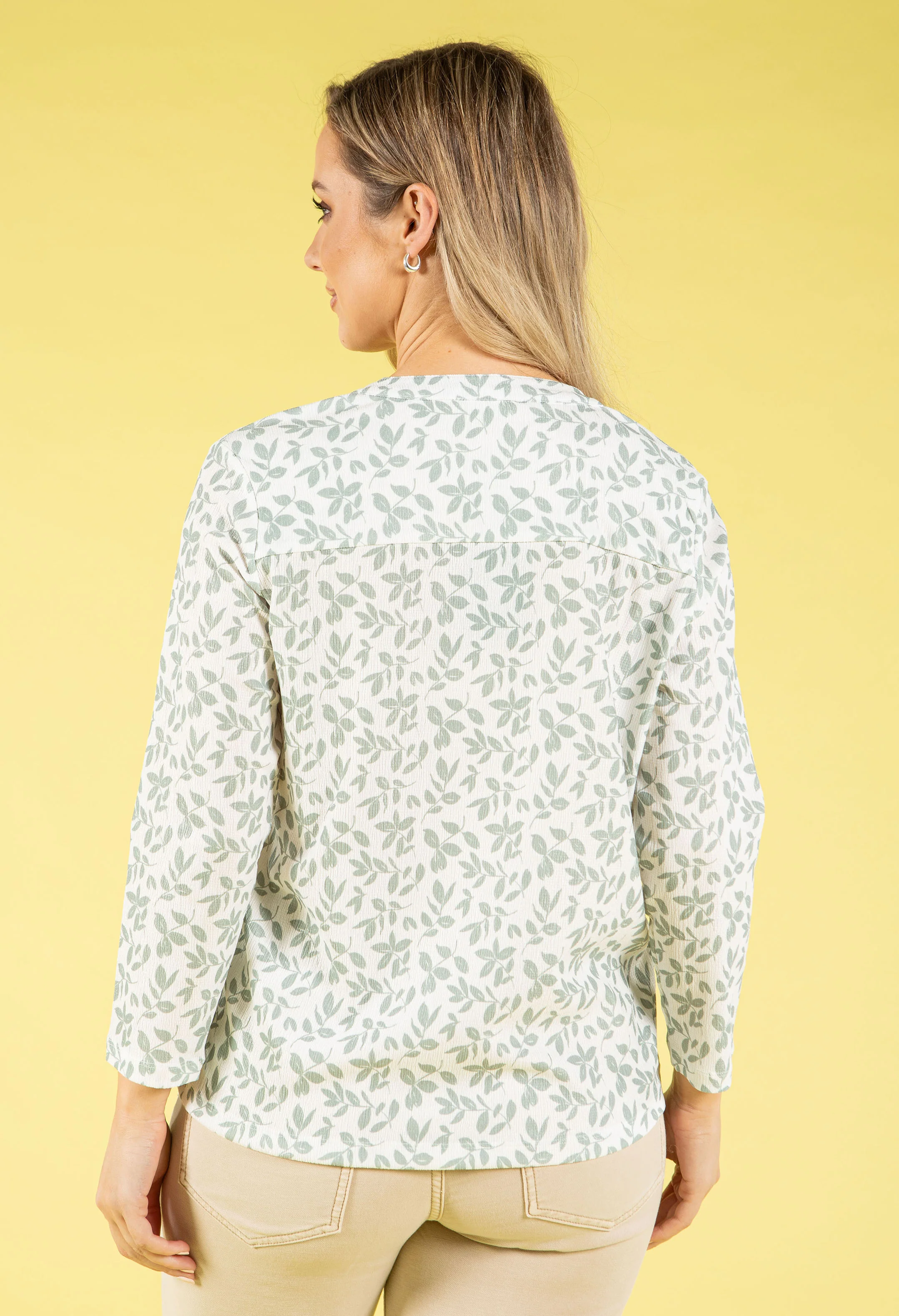 Leaf Print V-Neck Top - Image 4