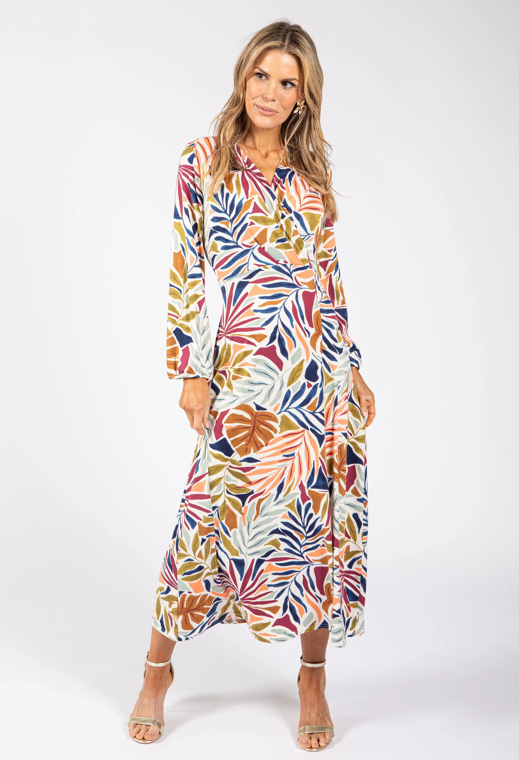 Leaf Print Wrap Midi Dress - Image 2