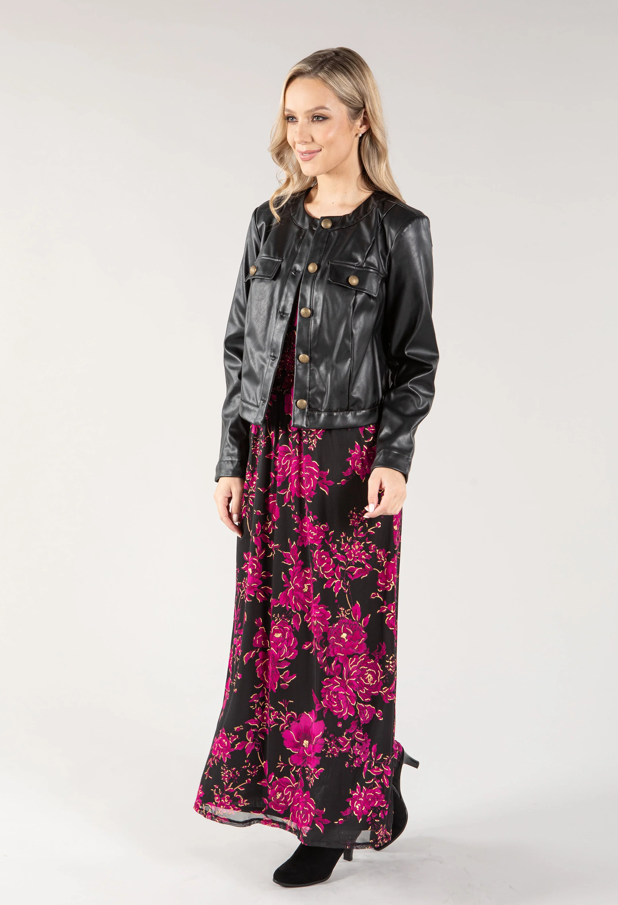 Leather Look Buttoned Jacket - Image 3