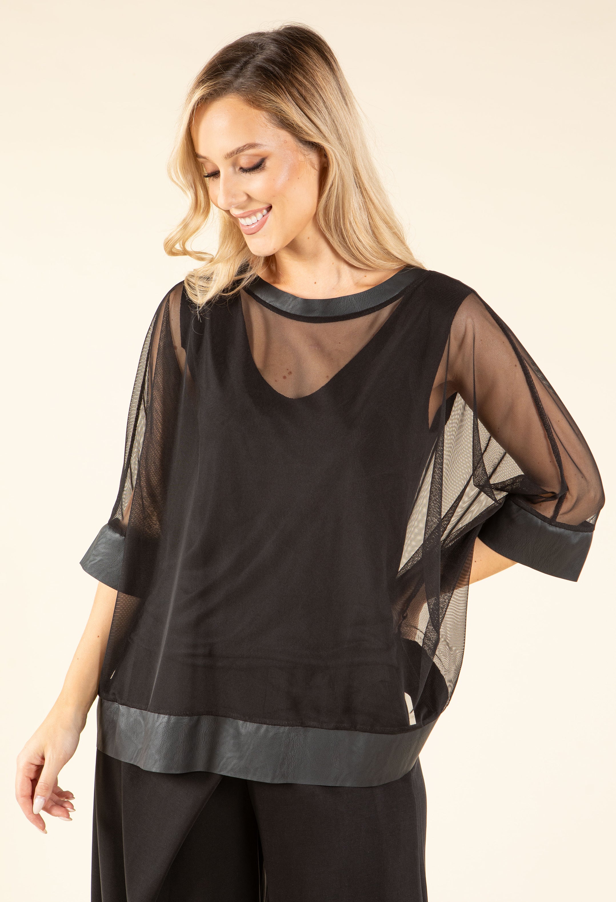 Leather & Mesh Blouse - Image 2