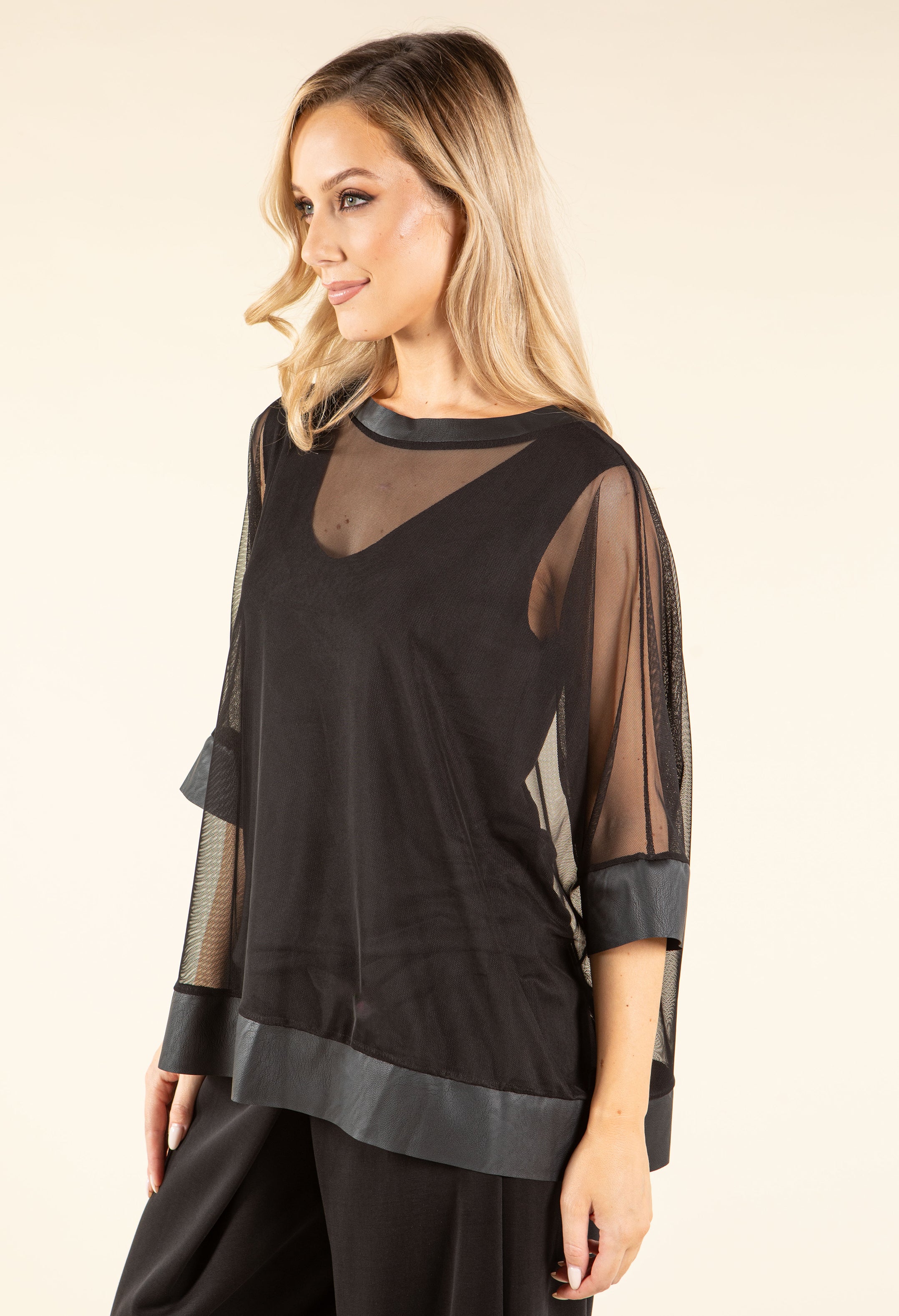 Leather & Mesh Blouse - Image 3