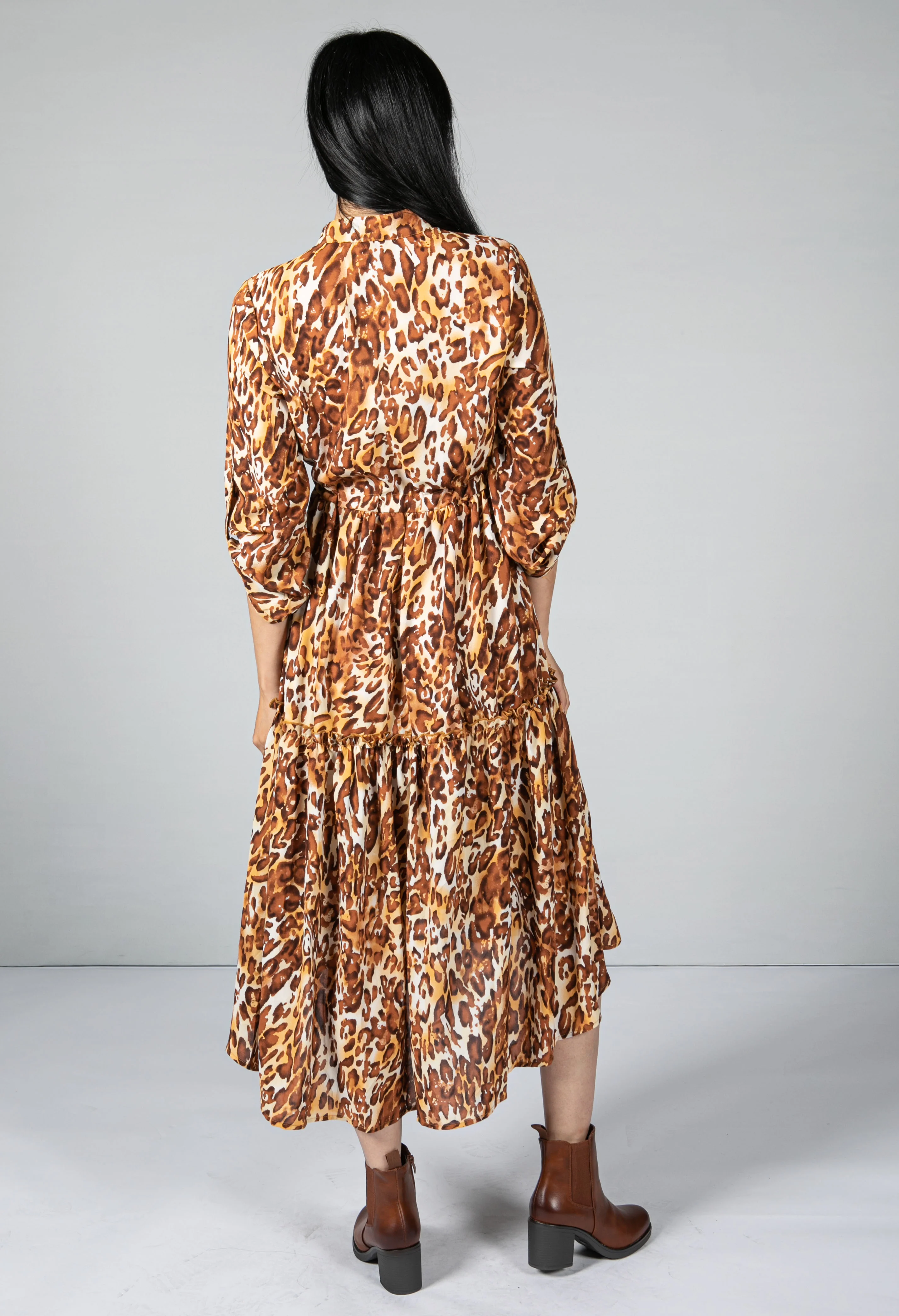 Leopard Print Tiered Shirt Dress In Brown - Image 4