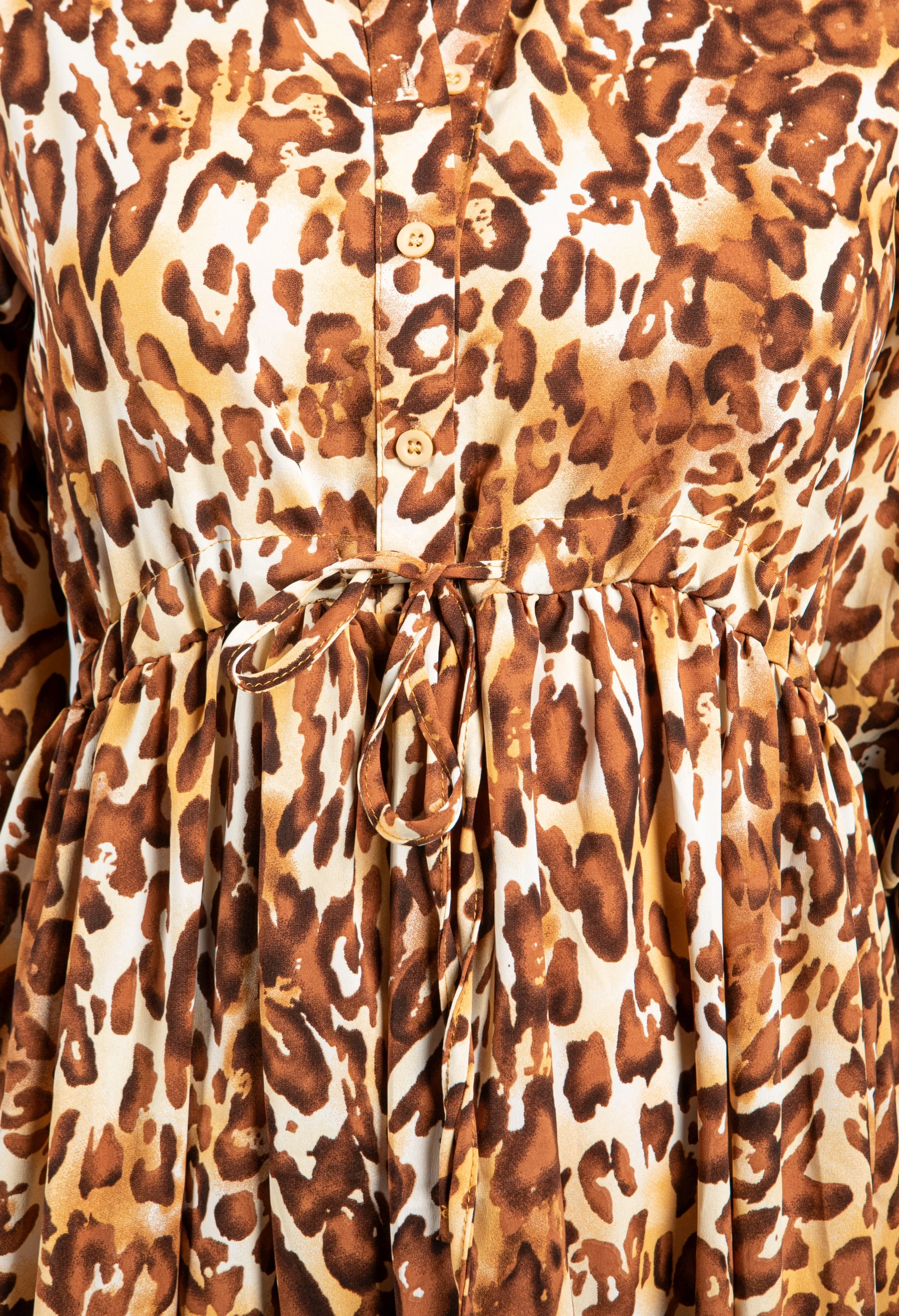 Leopard Print Tiered Shirt Dress In Brown - Image 5