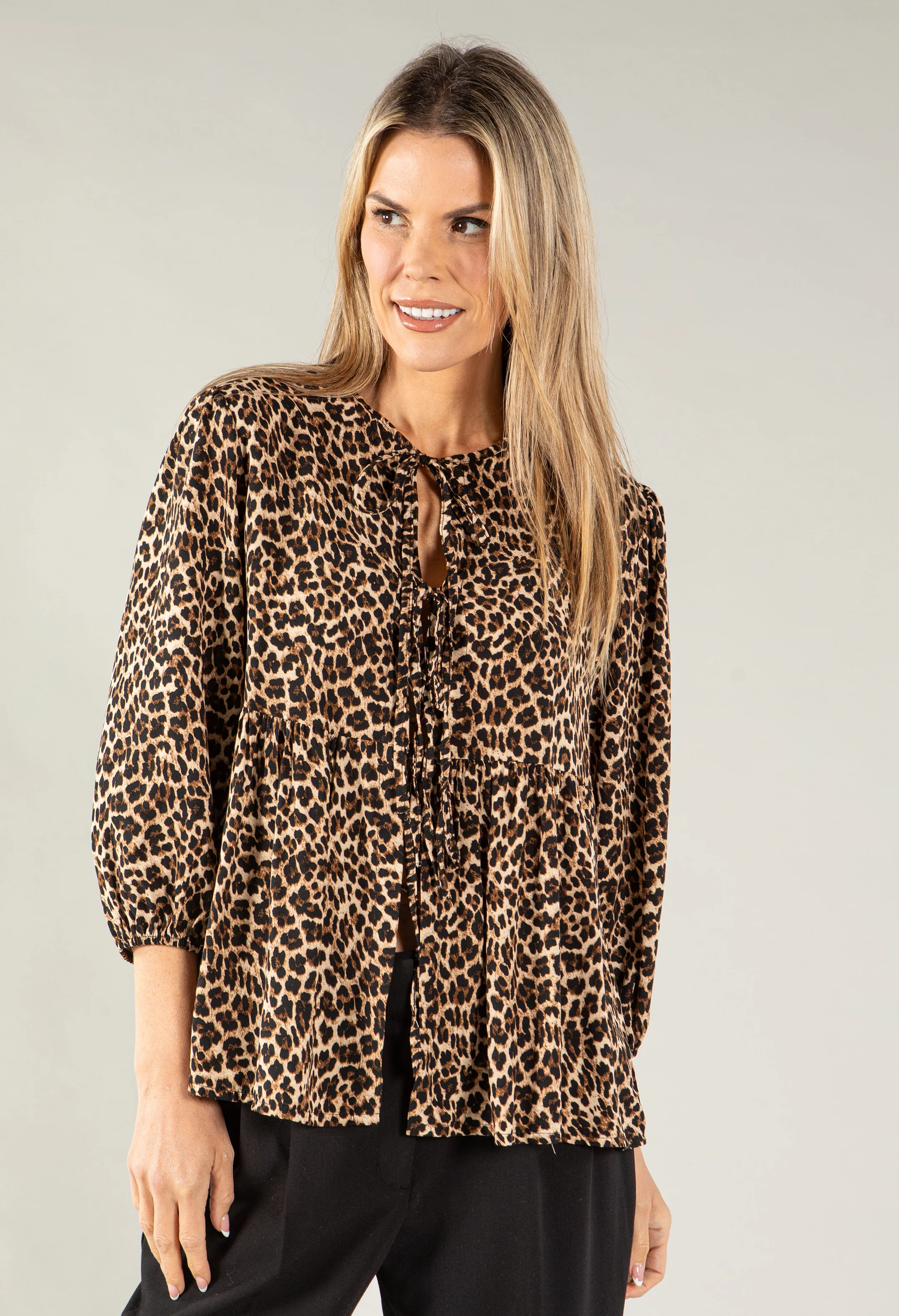 Leopard Tie Detail Blouse - Image 4