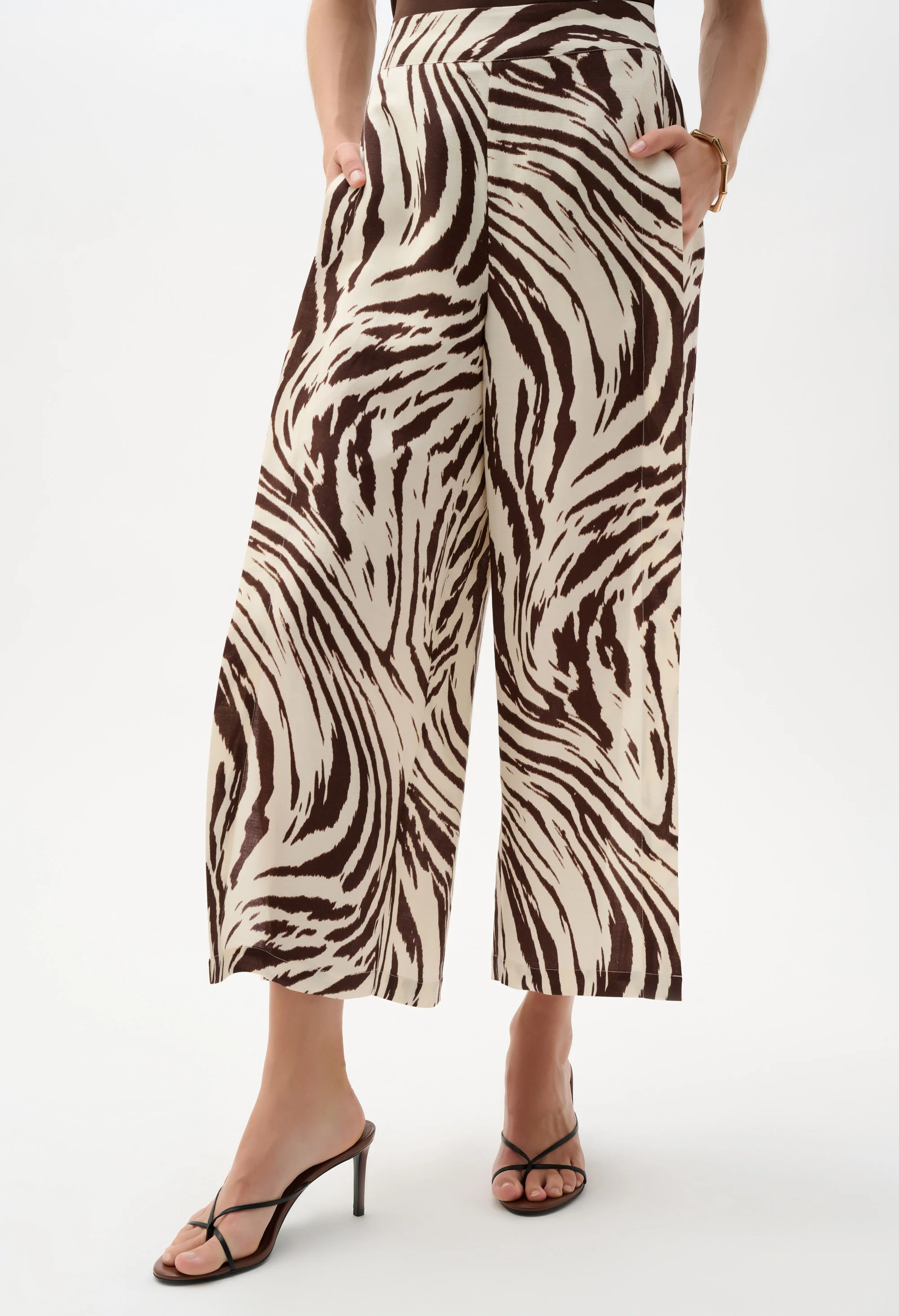 Linen Blend Animal Print Culotte Trousers - Image 2