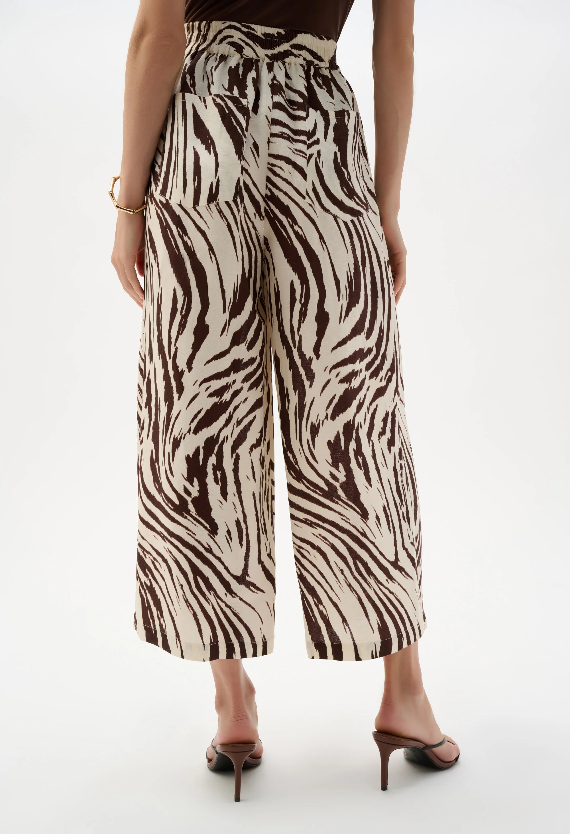 Linen Blend Animal Print Culotte Trousers - Image 4