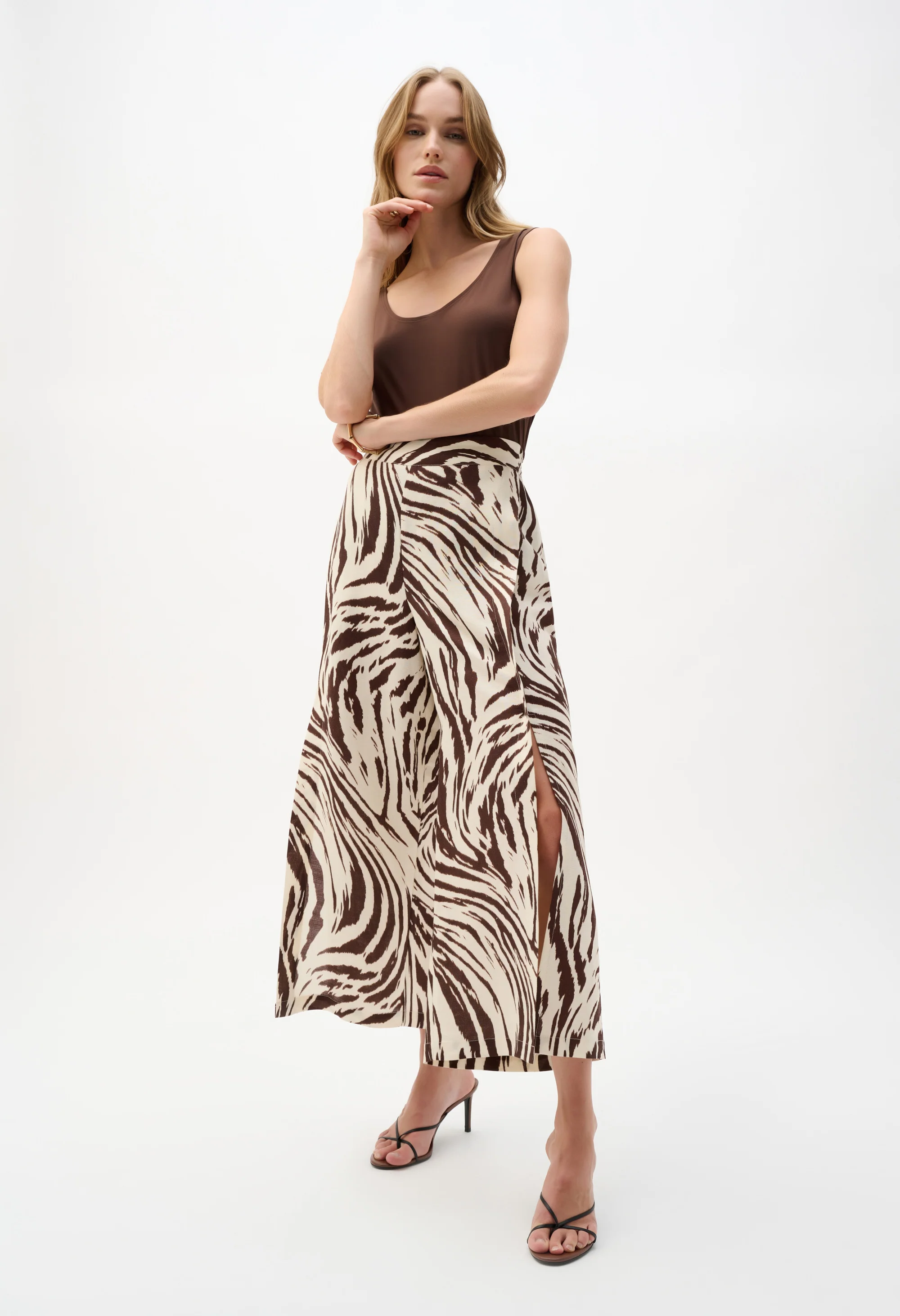 Linen Blend Animal Print Culotte Trousers - Image 5