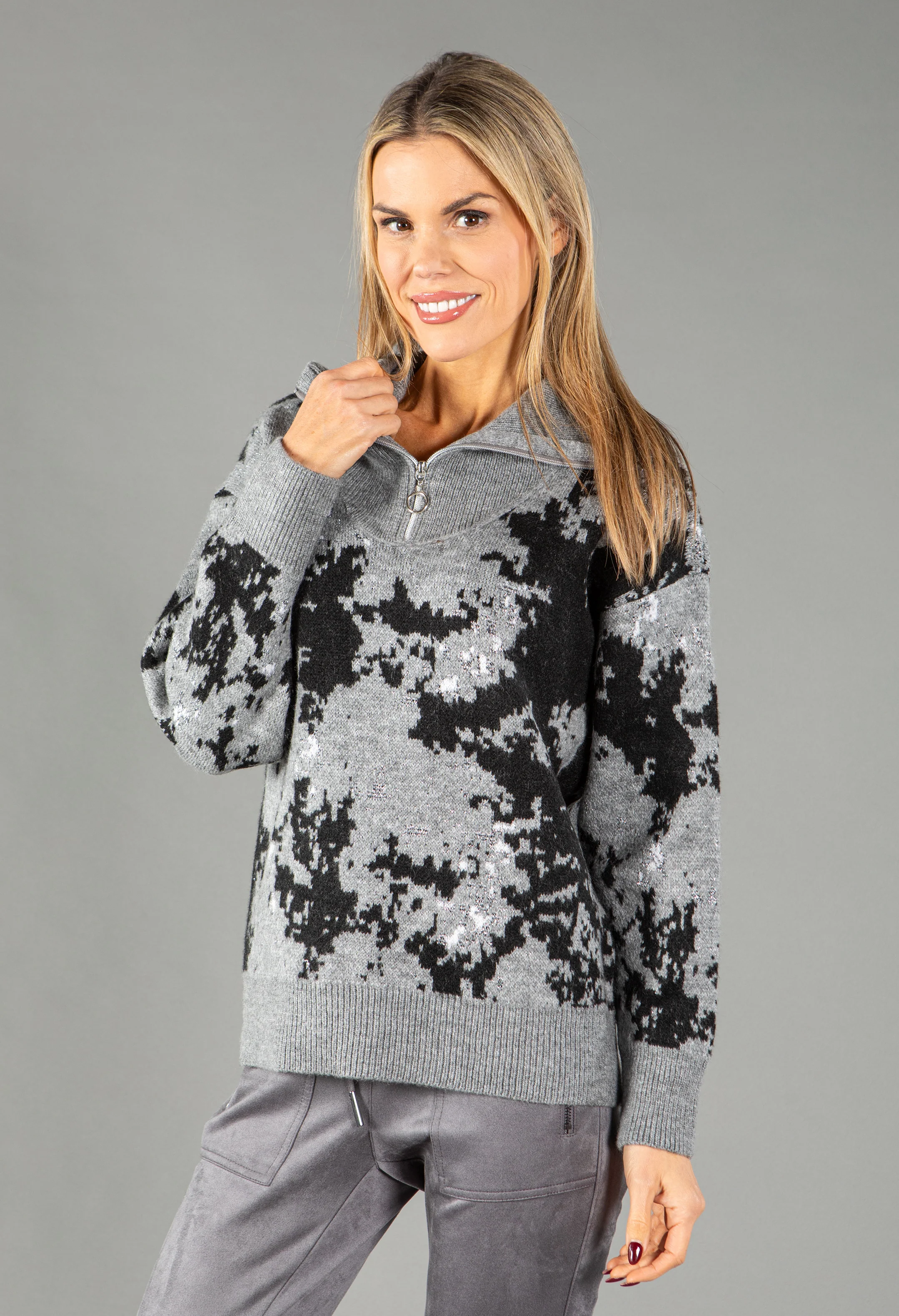 Lurex Knit Half Zip Pullover - Image 2