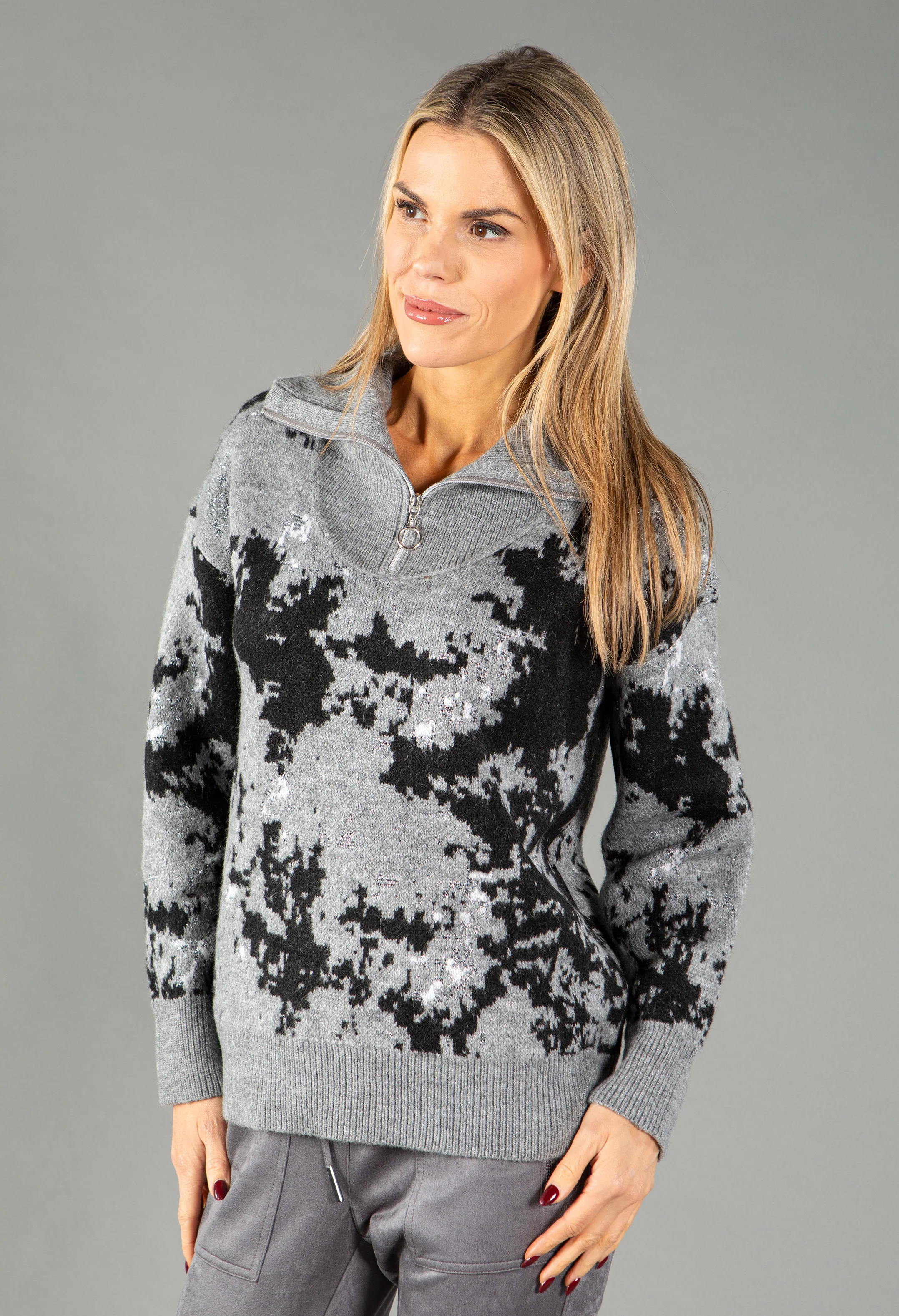 Lurex Knit Half Zip Pullover - Image 3