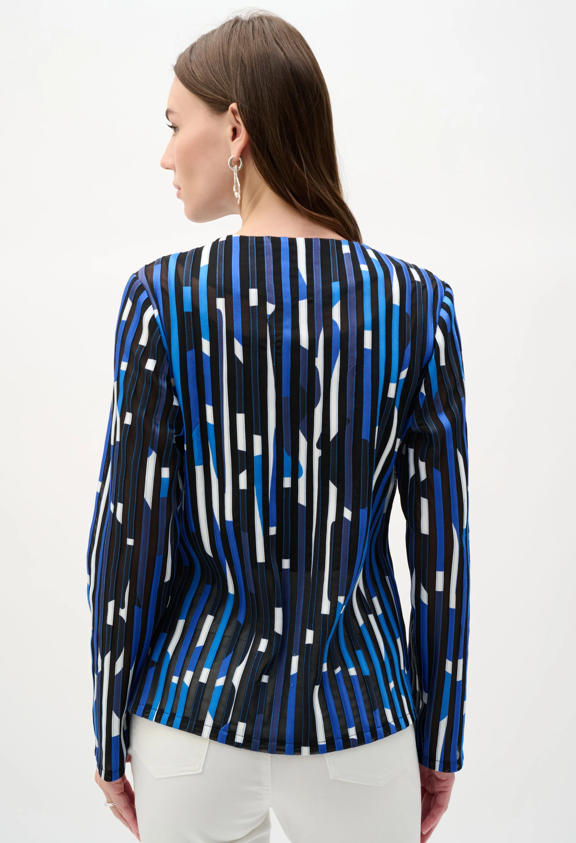 Mesh And Satin Geometric Print Fitted Jacket - Image 2
