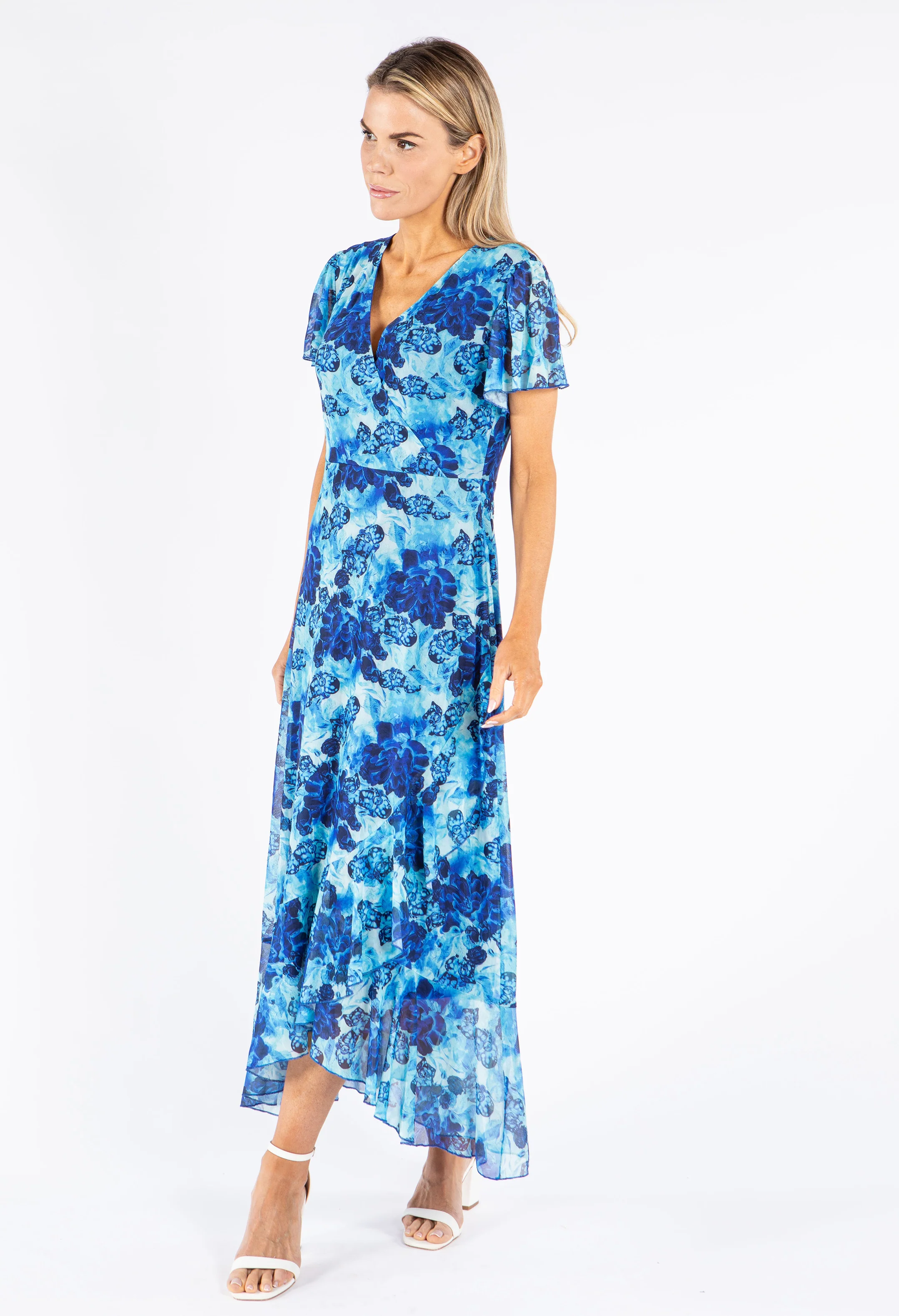 Mesh Floral Print Wrap Dress - Image 2