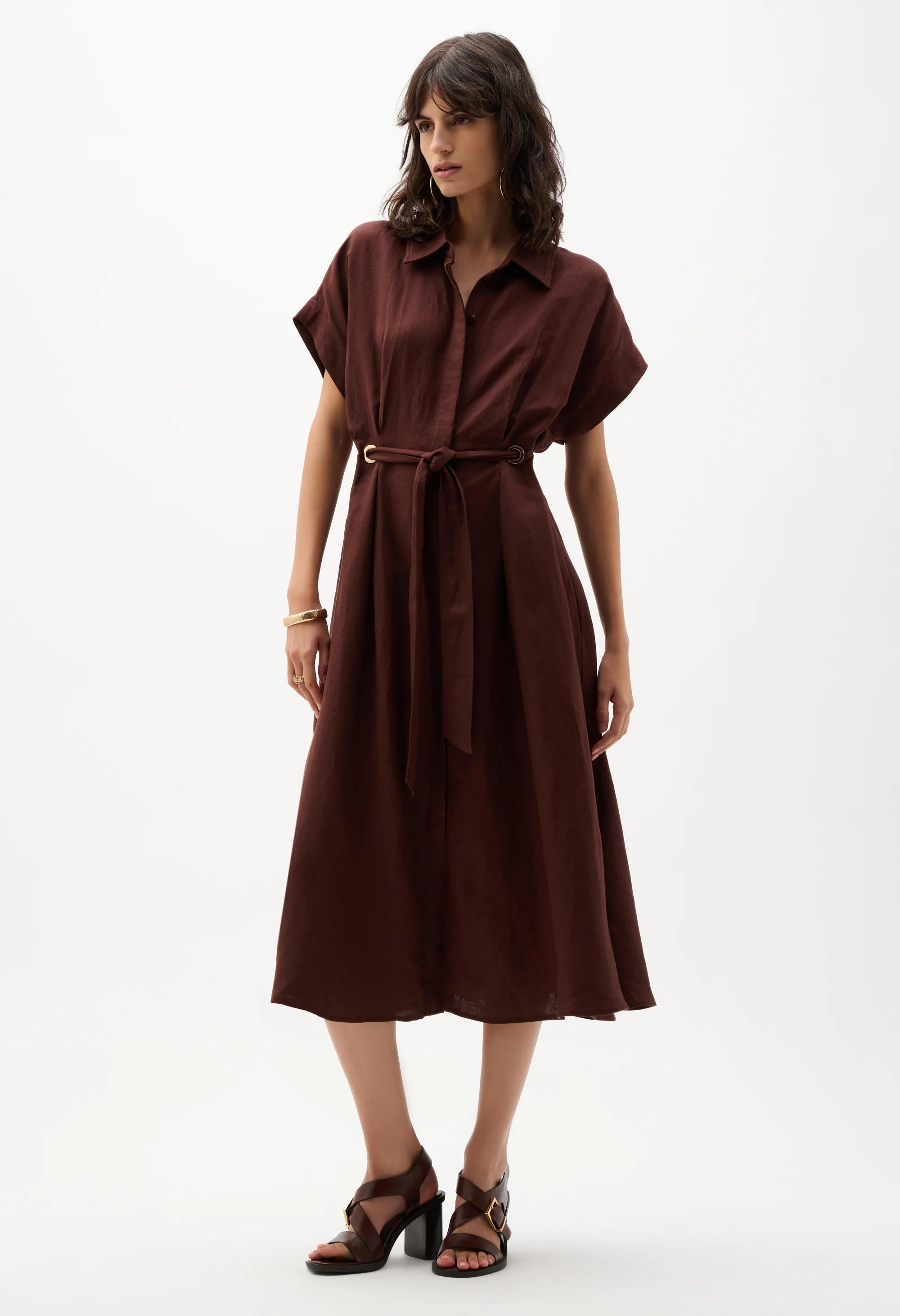 Midi Belted Shirt Dress - Image 3