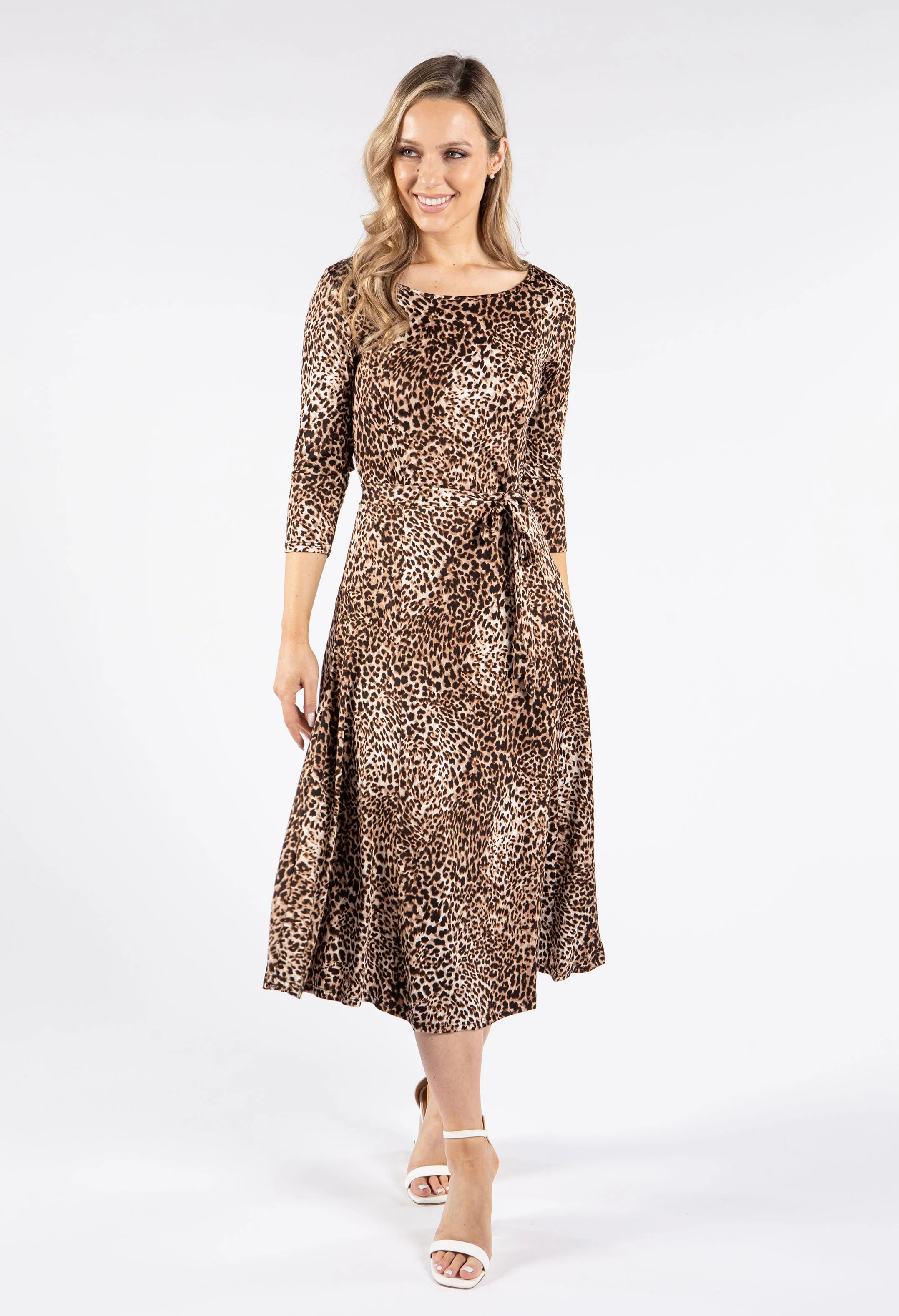 Mini Leopard Print Tie Waist Round Neckline Dress - Image 2