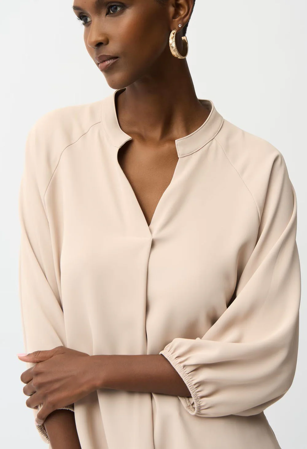 Mock Neck Puff-Sleeve Blouse - Image 2
