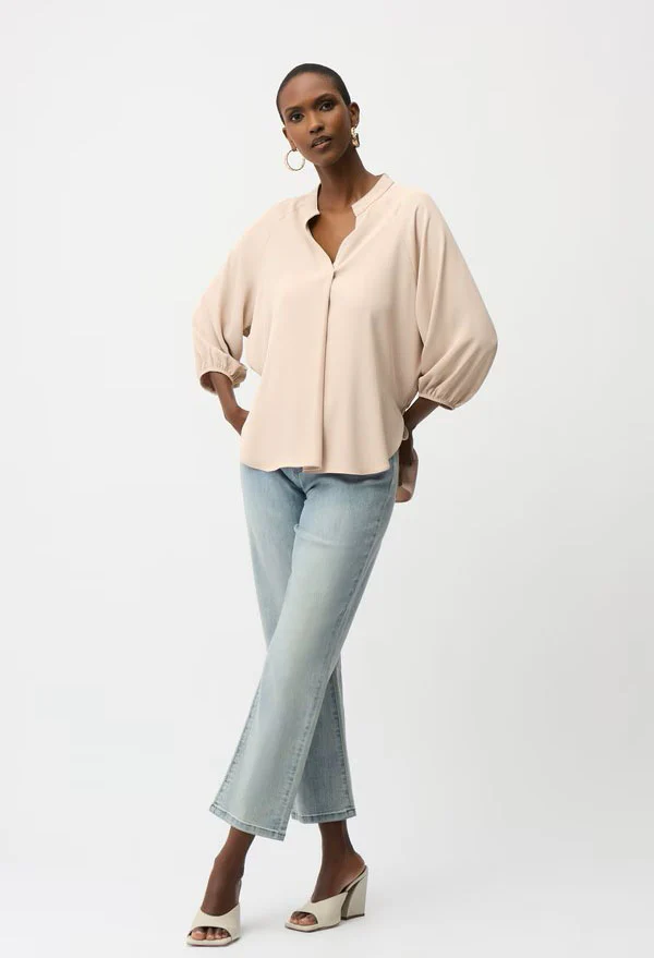 Mock Neck Puff-Sleeve Blouse - Image 3