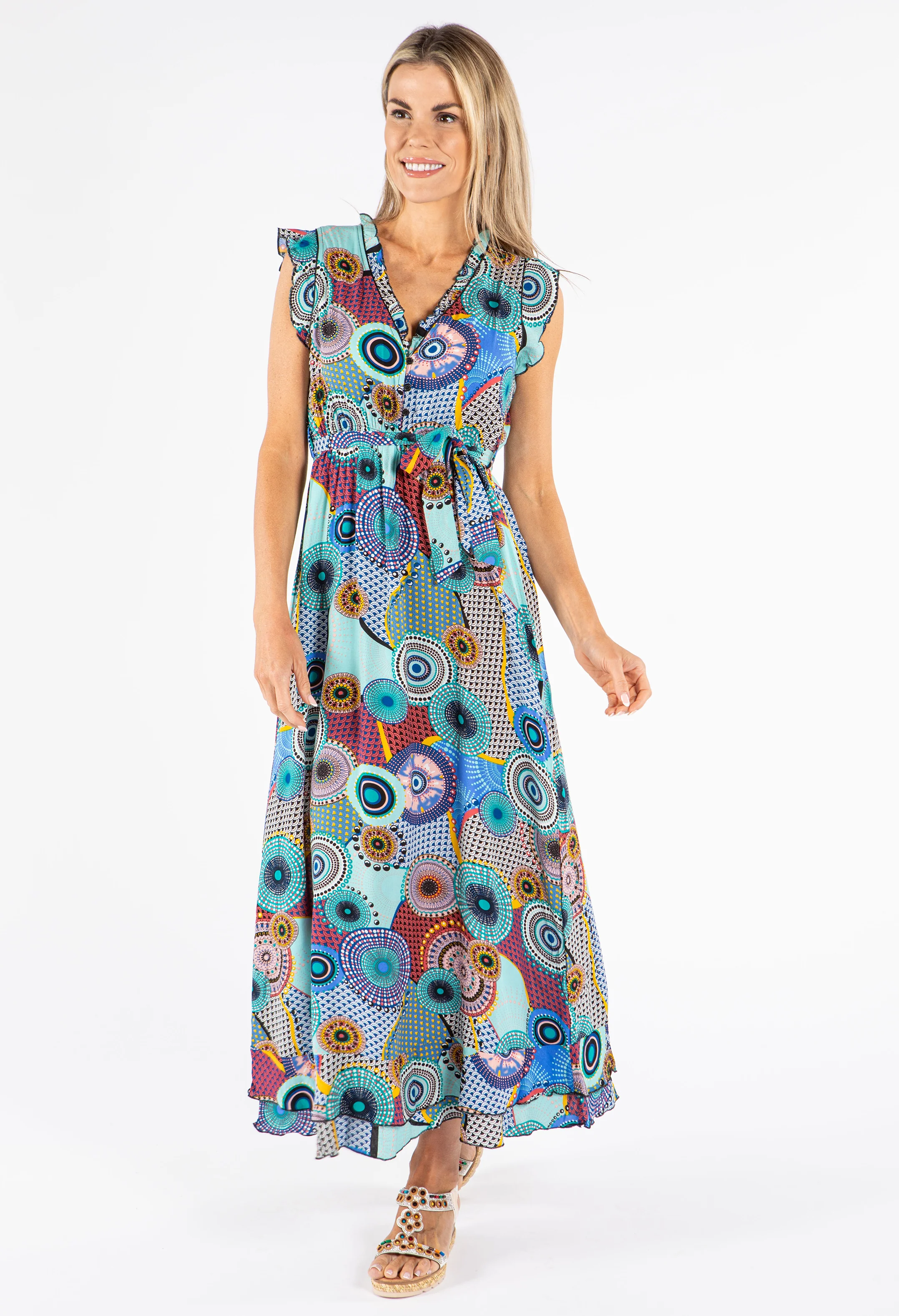 Mosaic Print Sleeveless Dress - Image 3