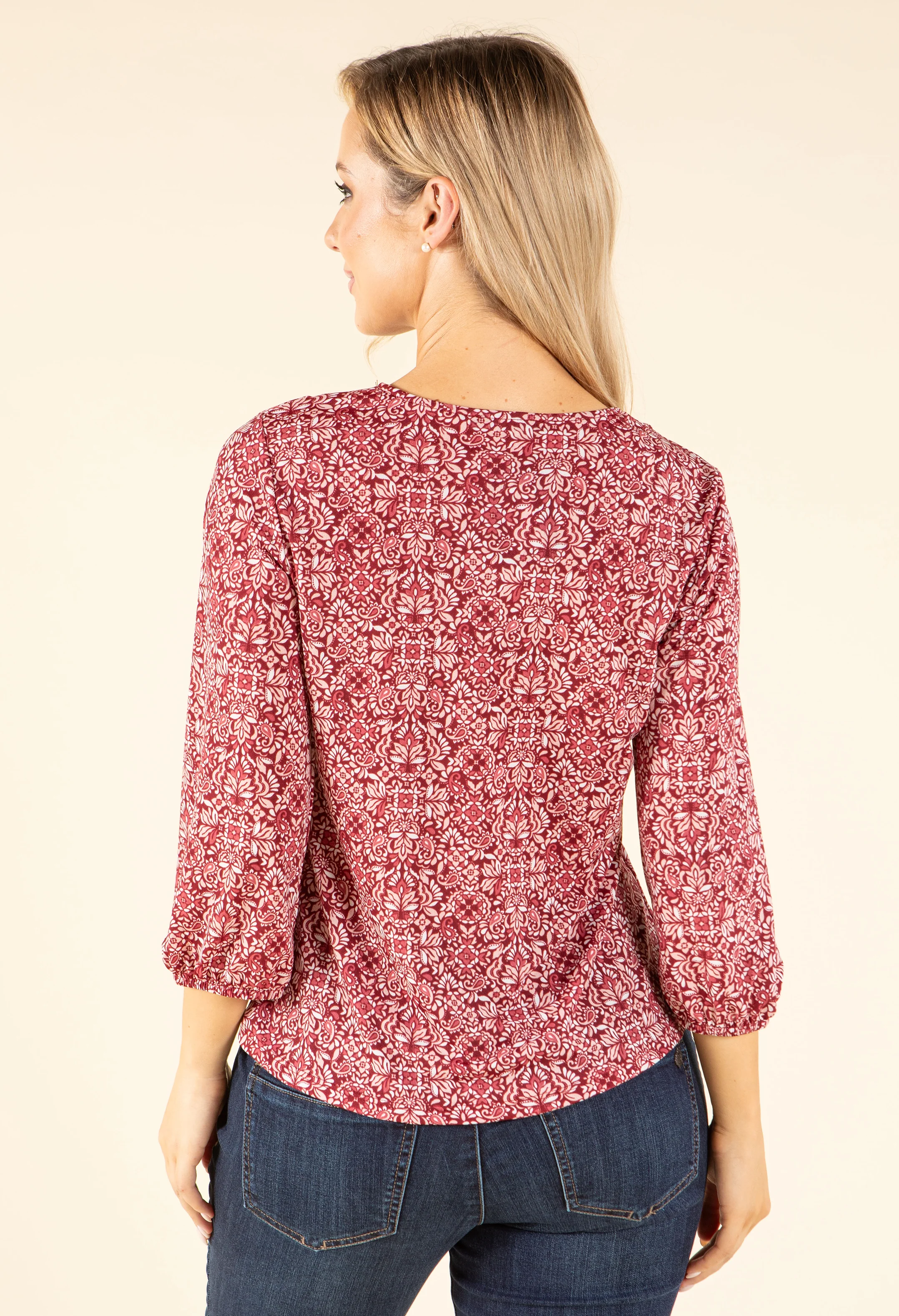 Mosaic Print V-Neck Blouse - Image 5