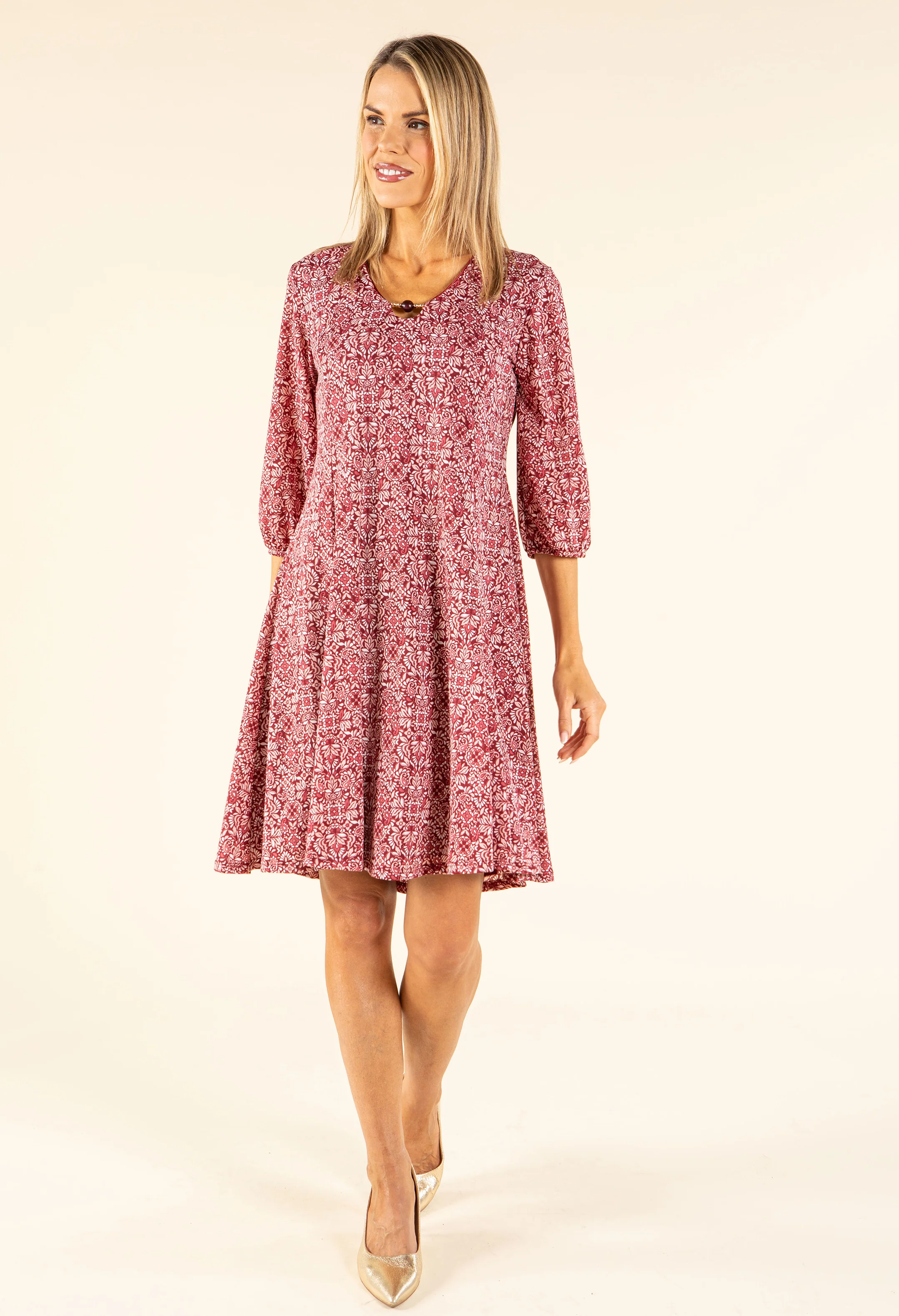 Mosaic Print V-Neck Dress - Image 2