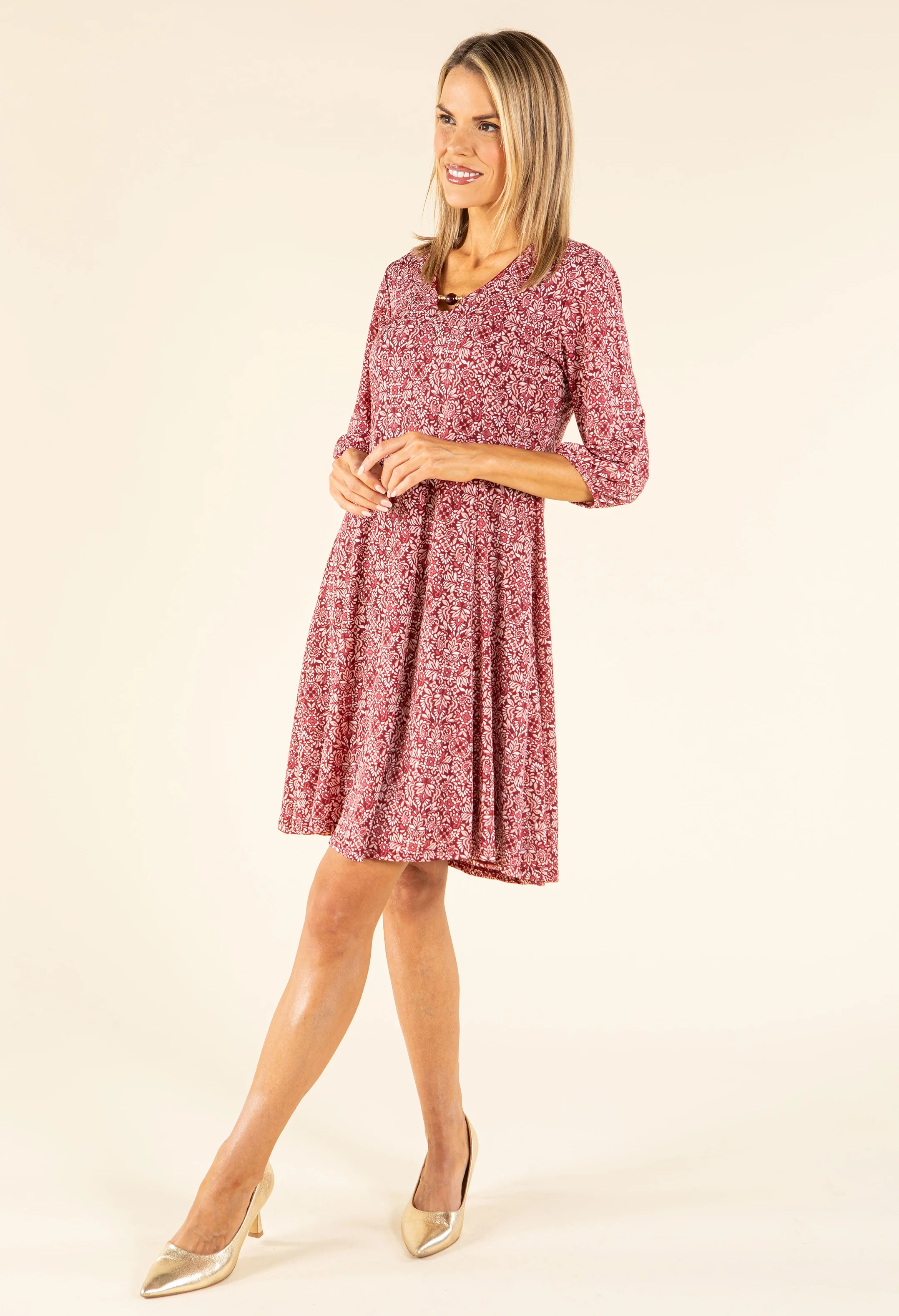 Mosaic Print V-Neck Dress - Image 4