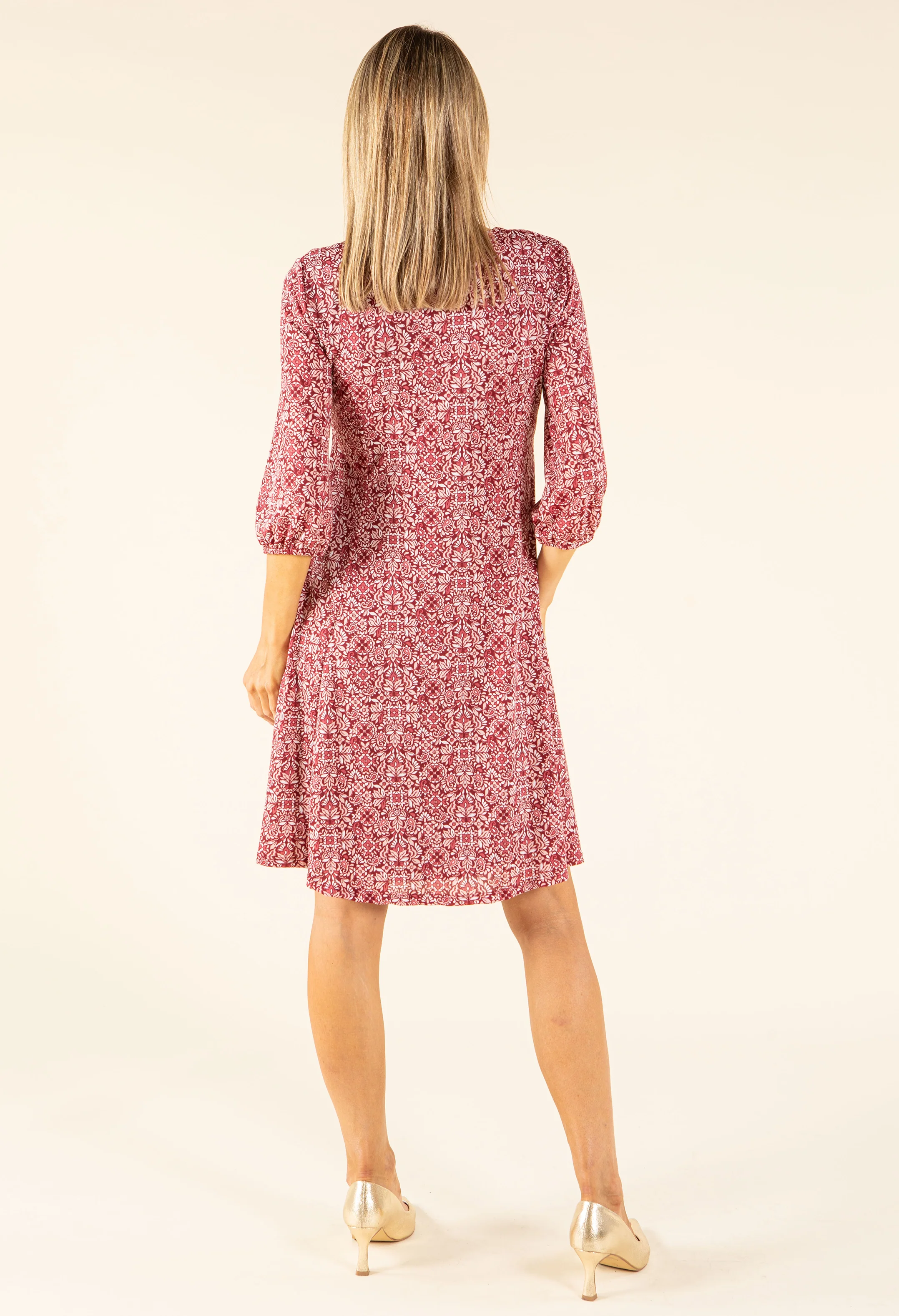 Mosaic Print V-Neck Dress - Image 5
