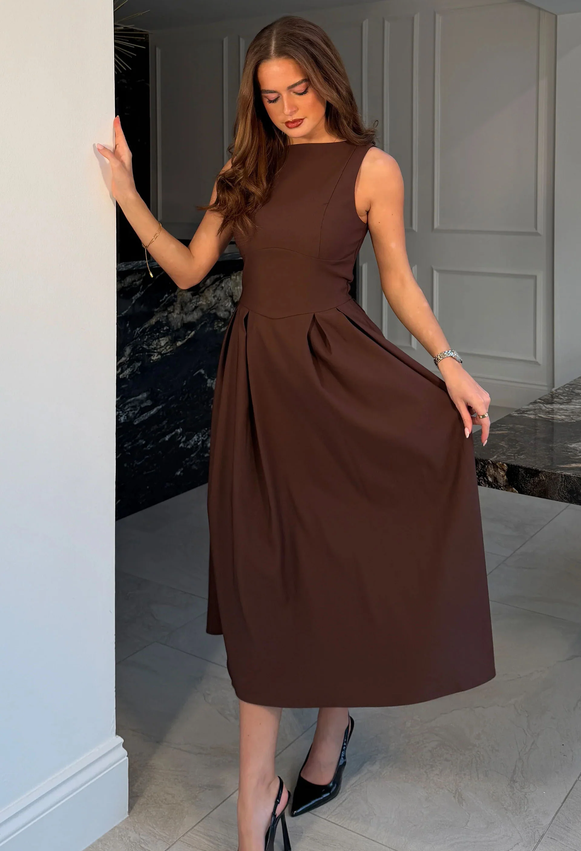 Nesta Boat Neck Skater Midi Dress - Image 3