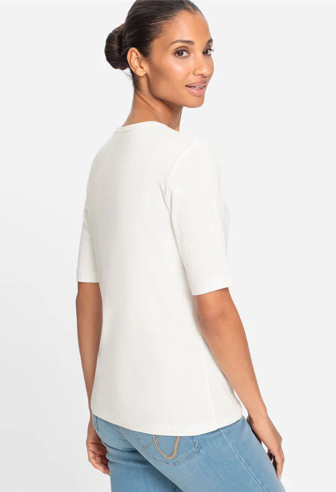 Olsen Placement Print Top In Edda Slim Fit Off White - Image 2
