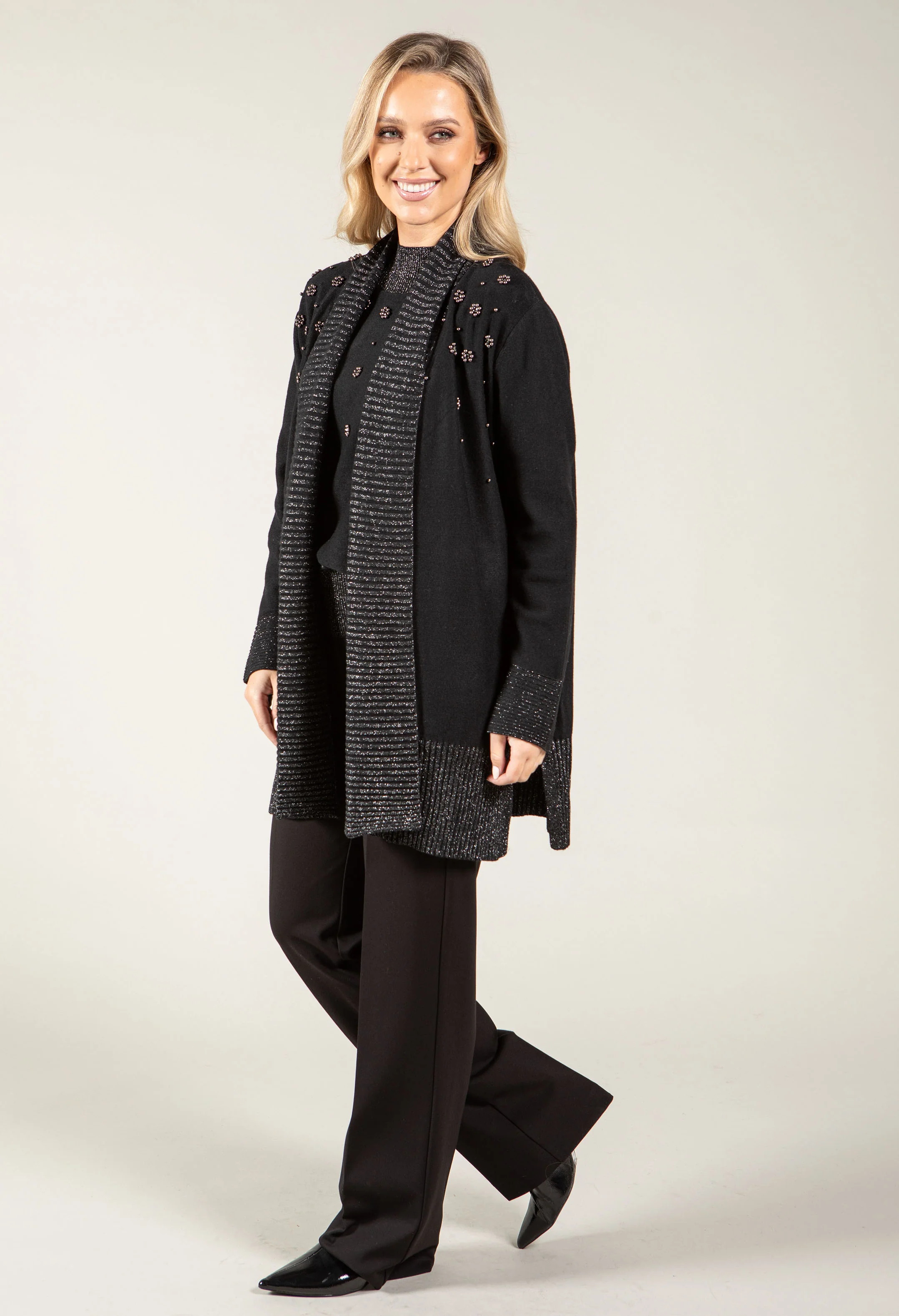 Open Front Beaded Knit Cardigan - Image 3