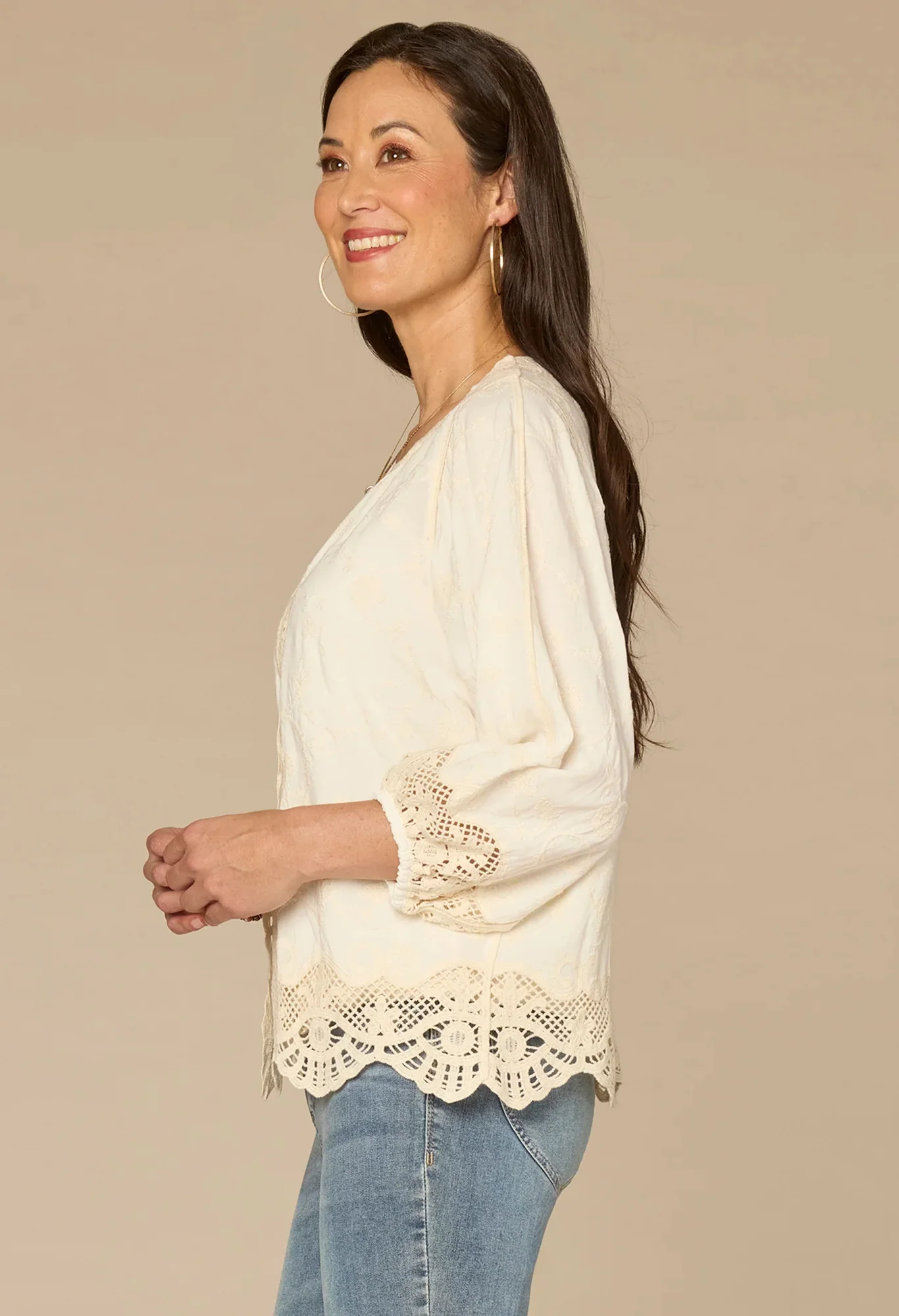 Open Front Crochet Cropped Woven Jacket - Image 2