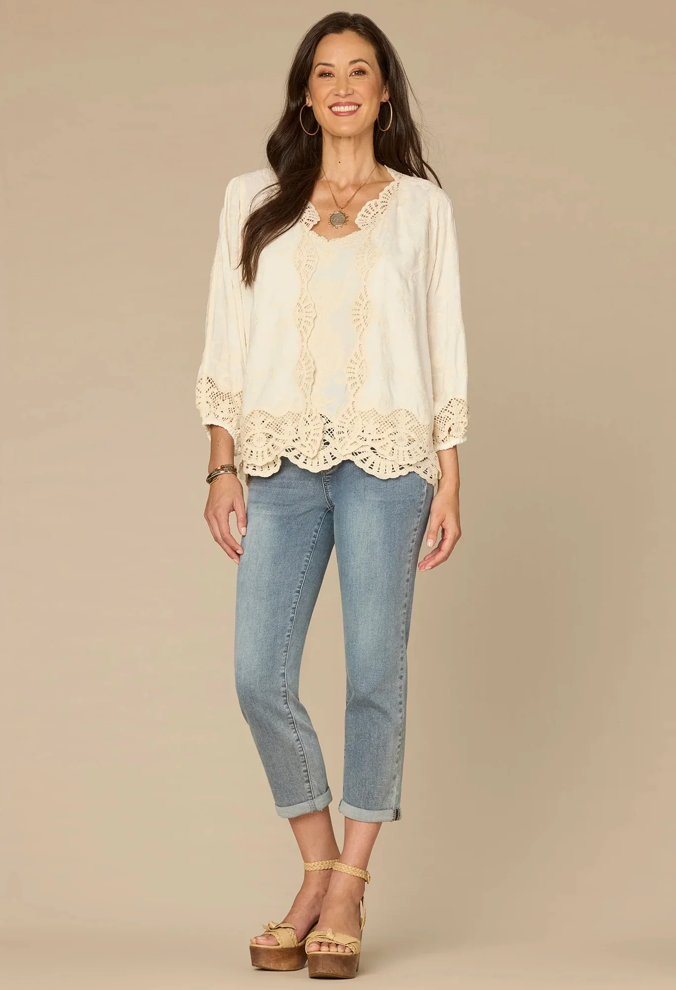 Open Front Crochet Cropped Woven Jacket - Image 4