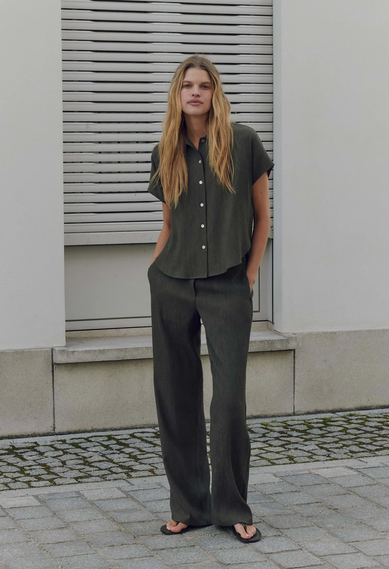 Fasinga Loose shirt blouse with crinkle structure