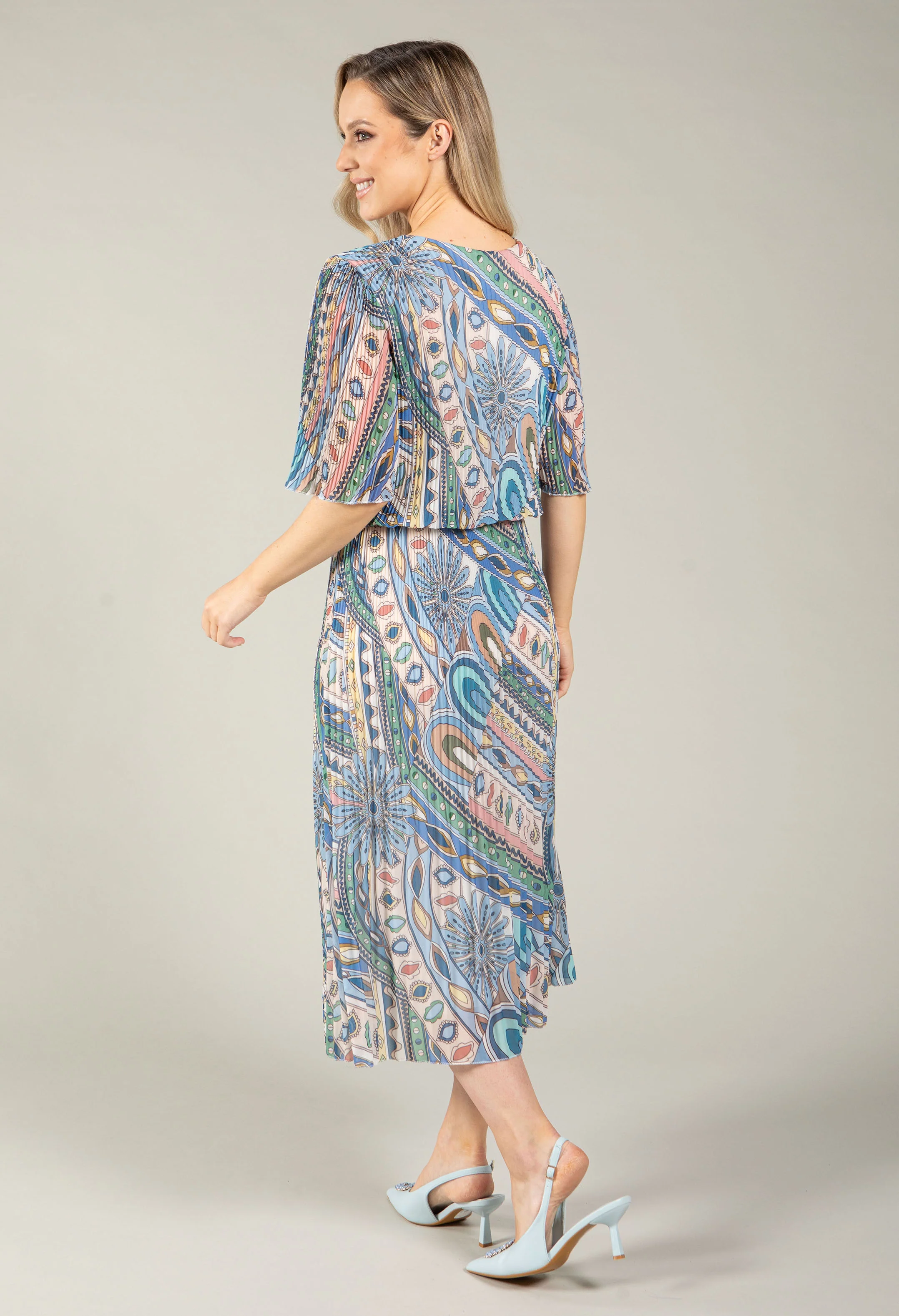 Paisley Print Plisse Pleated Pop Over Dress - Image 4