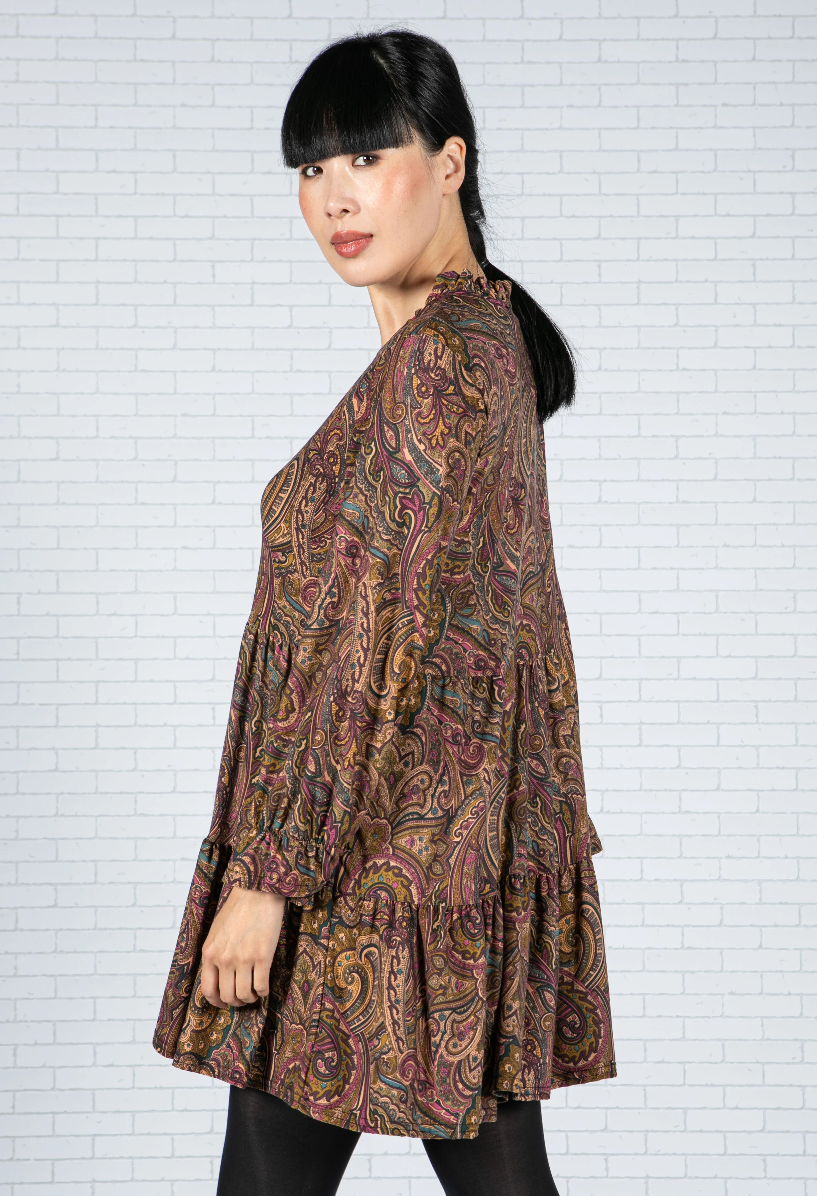 Paisley V-Neck Dress in Wine - Image 2