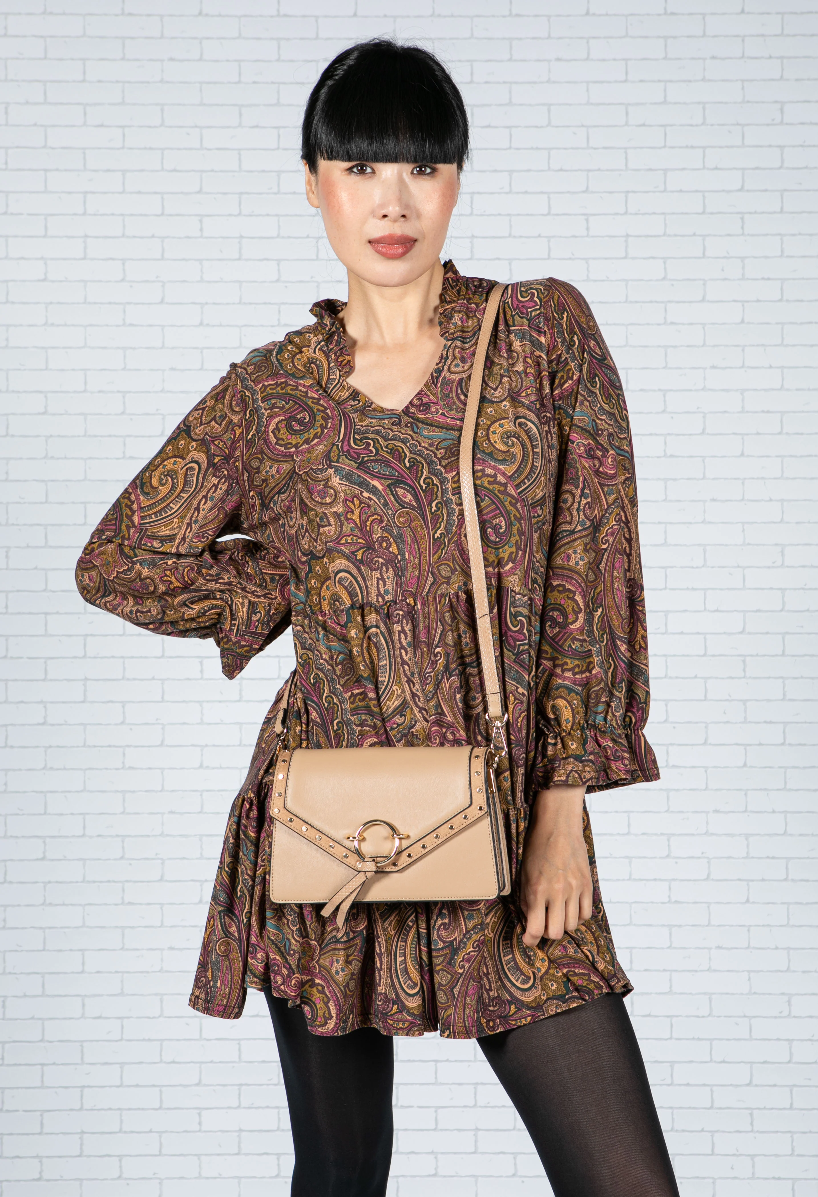 Paisley V-Neck Dress in Wine - Image 5