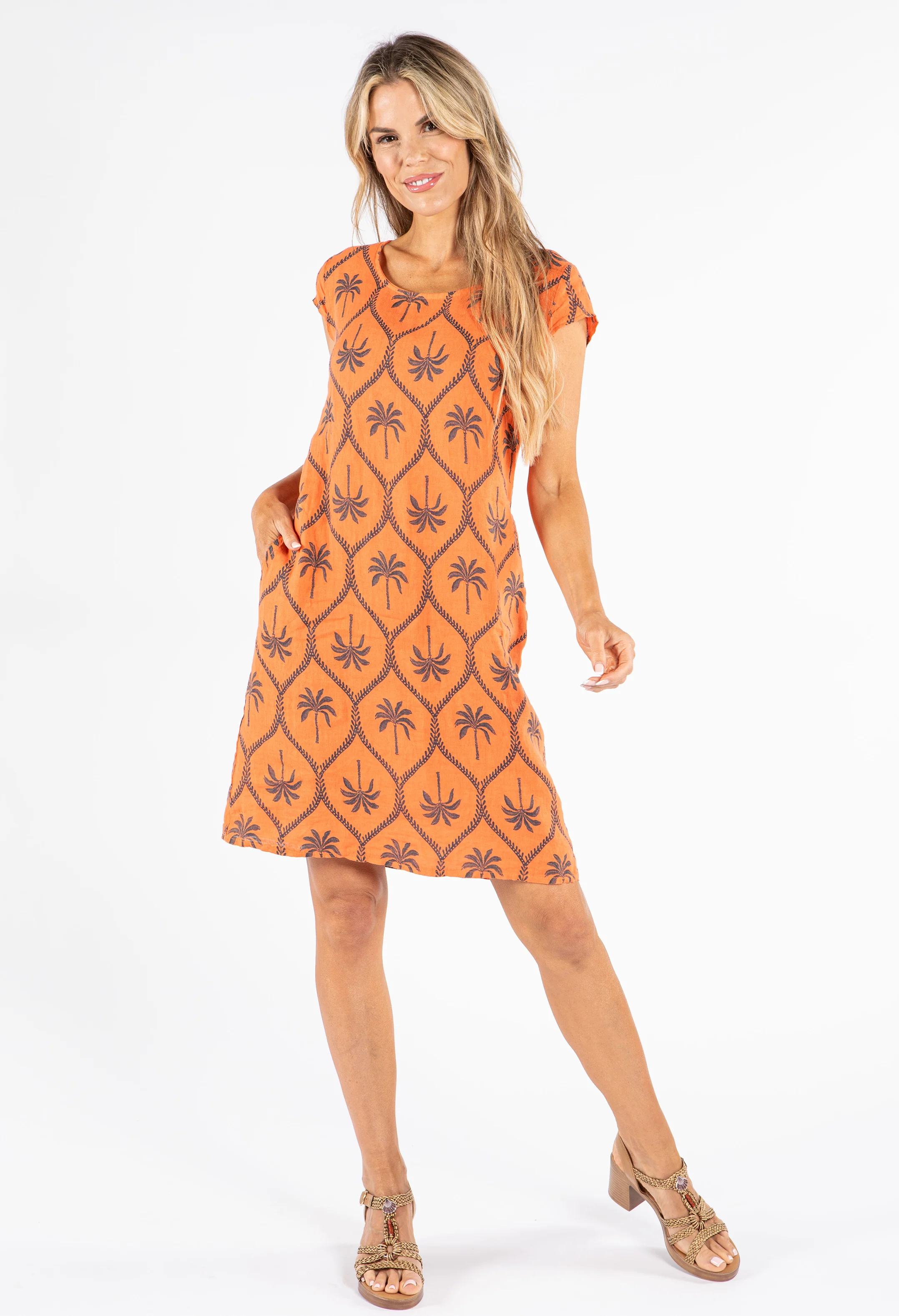 Palm Print Linen Dress - Image 10