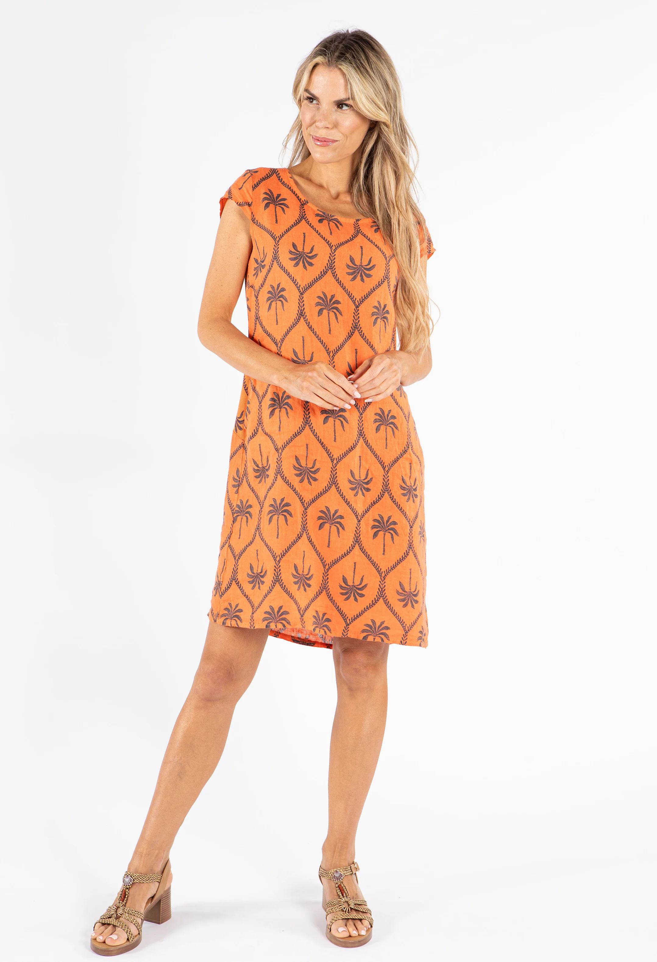 Palm Print Linen Dress - Image 12