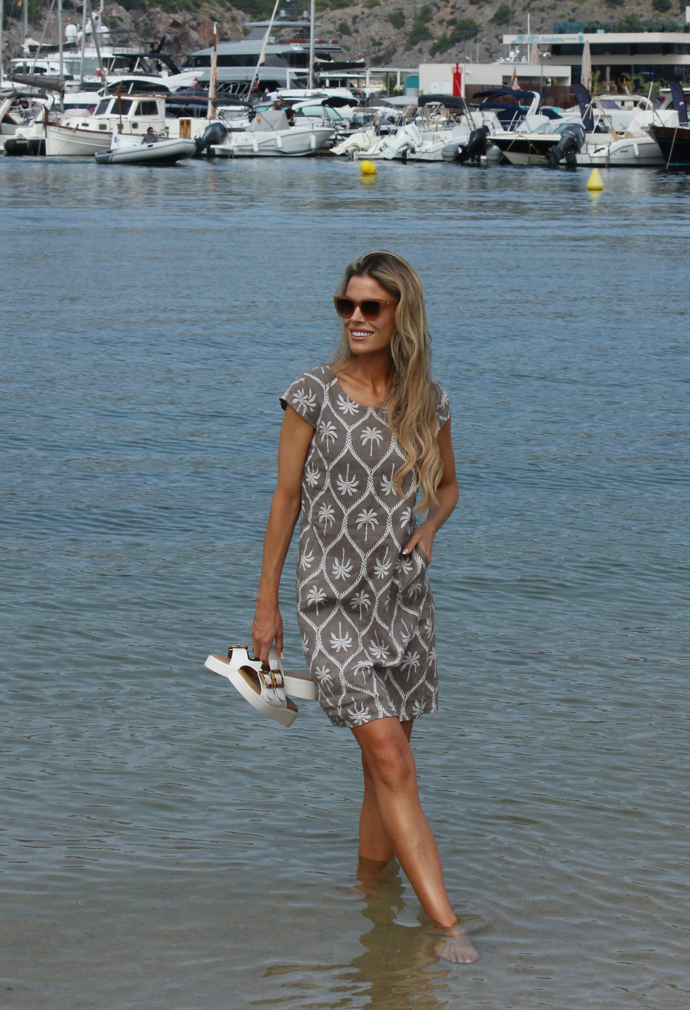Palm Print Linen Dress - Image 18