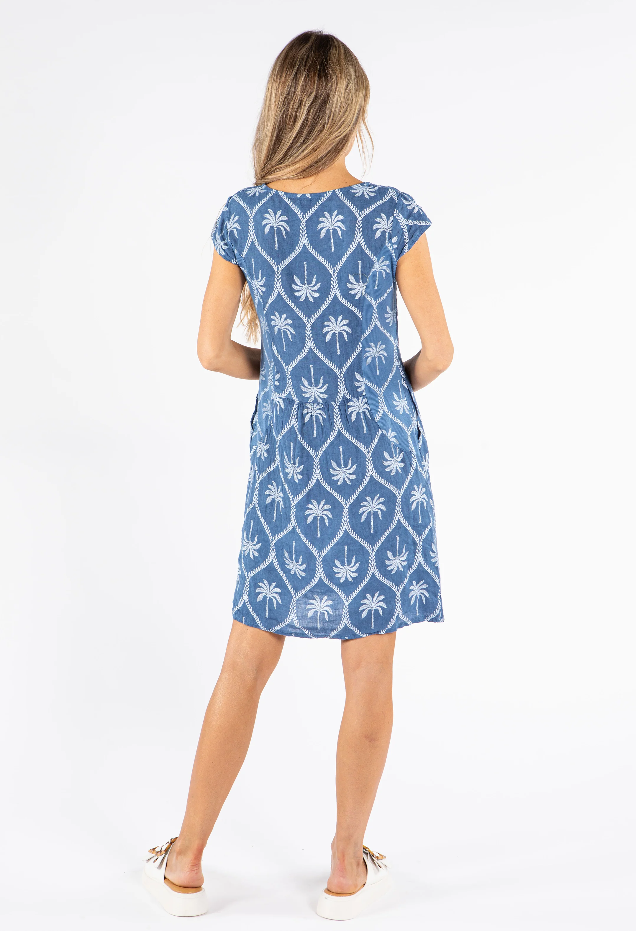 Palm Print Linen Dress - Image 4