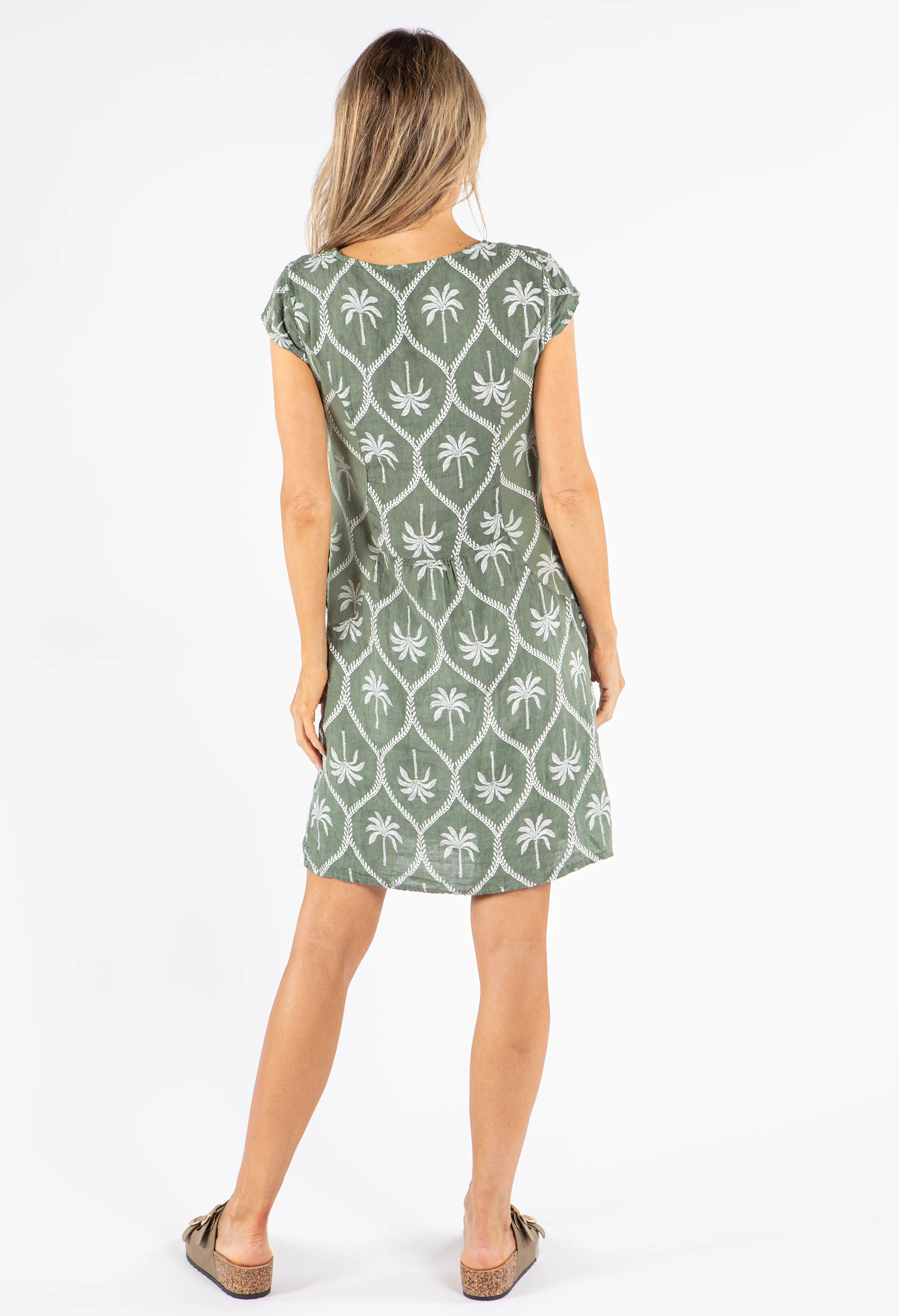 Palm Print Linen Dress - Image 8