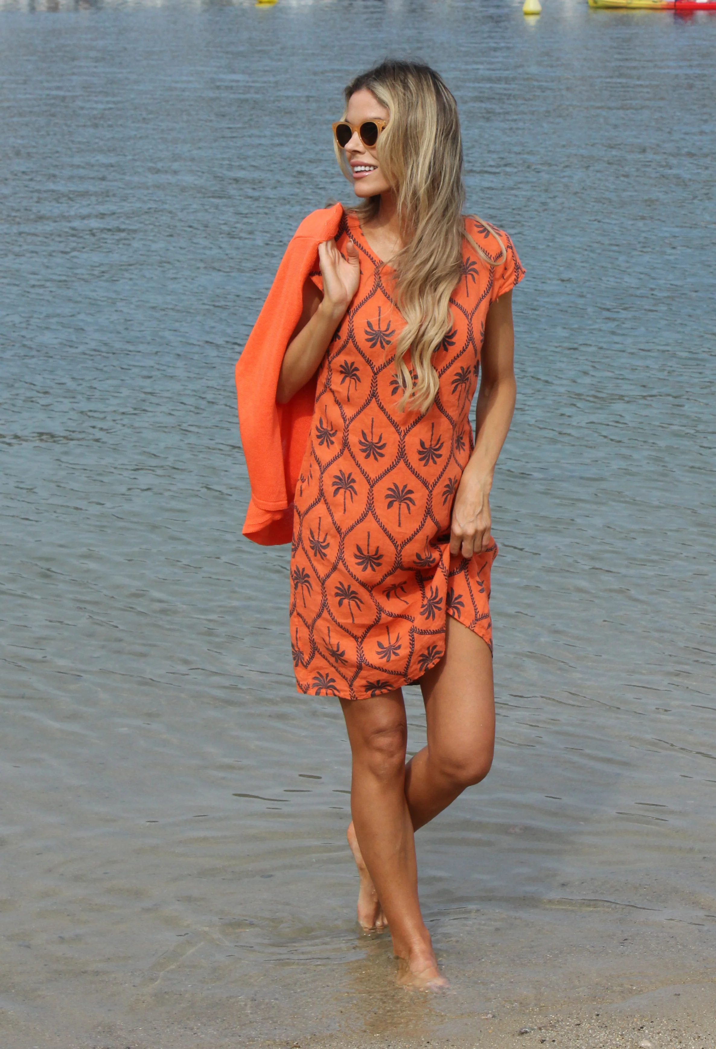 Palm Print Linen Dress - Image 9