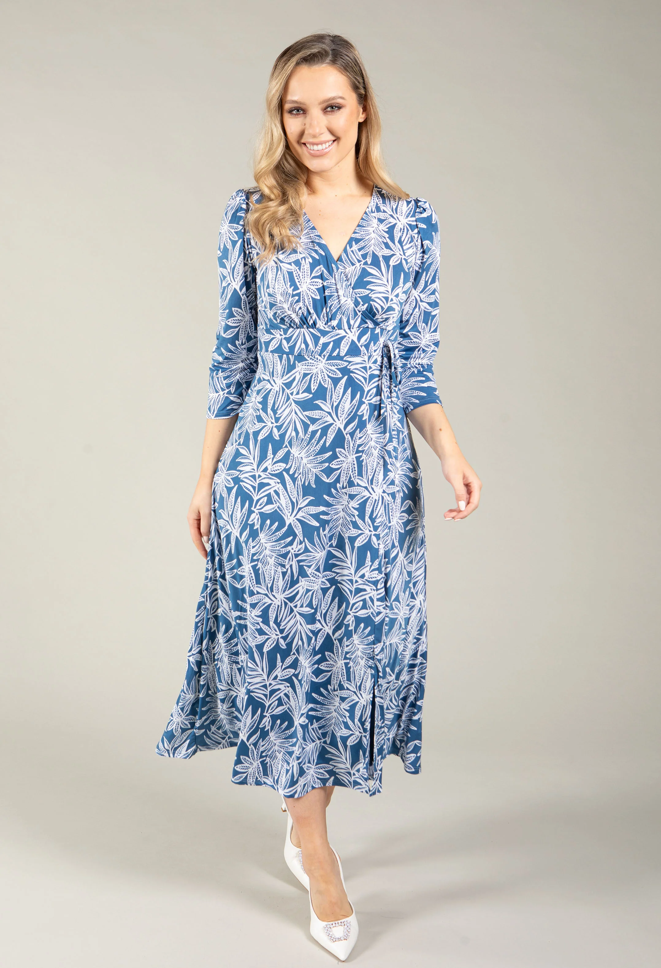Palm Print Midi Wrap Dress - Image 2